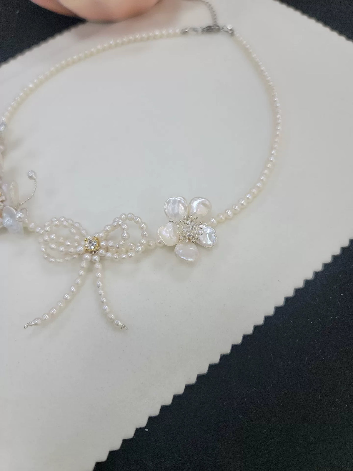 Pearl Flower Bow Necklace