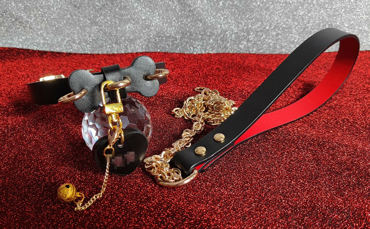 Set Collare e Guinzaglio Nero Rosso per Animali