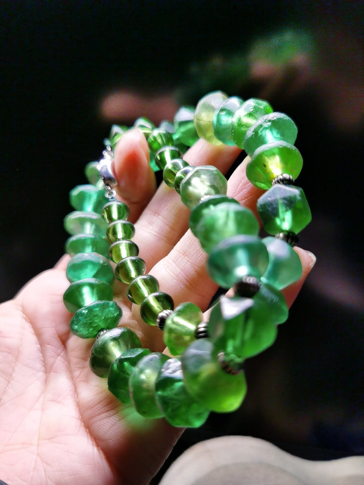 Emerald Vaseline Glass Bead Necklace