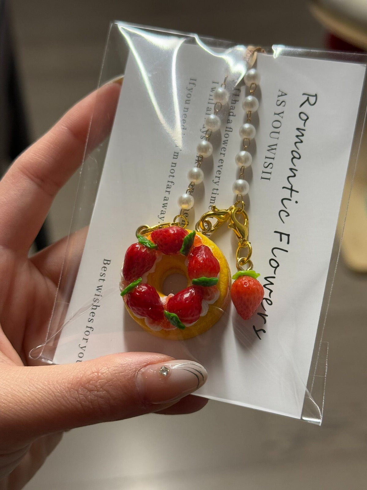 Strawberry Donut Charm Keychain 3cm