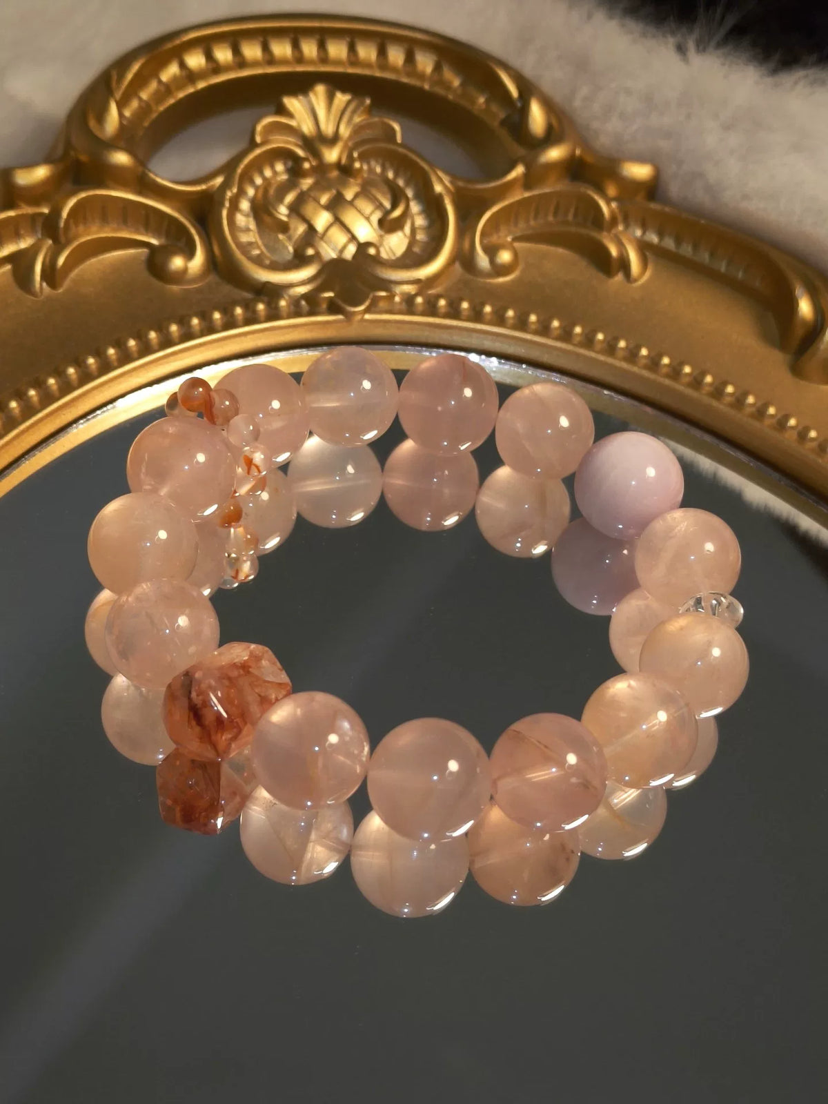 Pulseira de Contas em Ágata Rosa e Kunzite