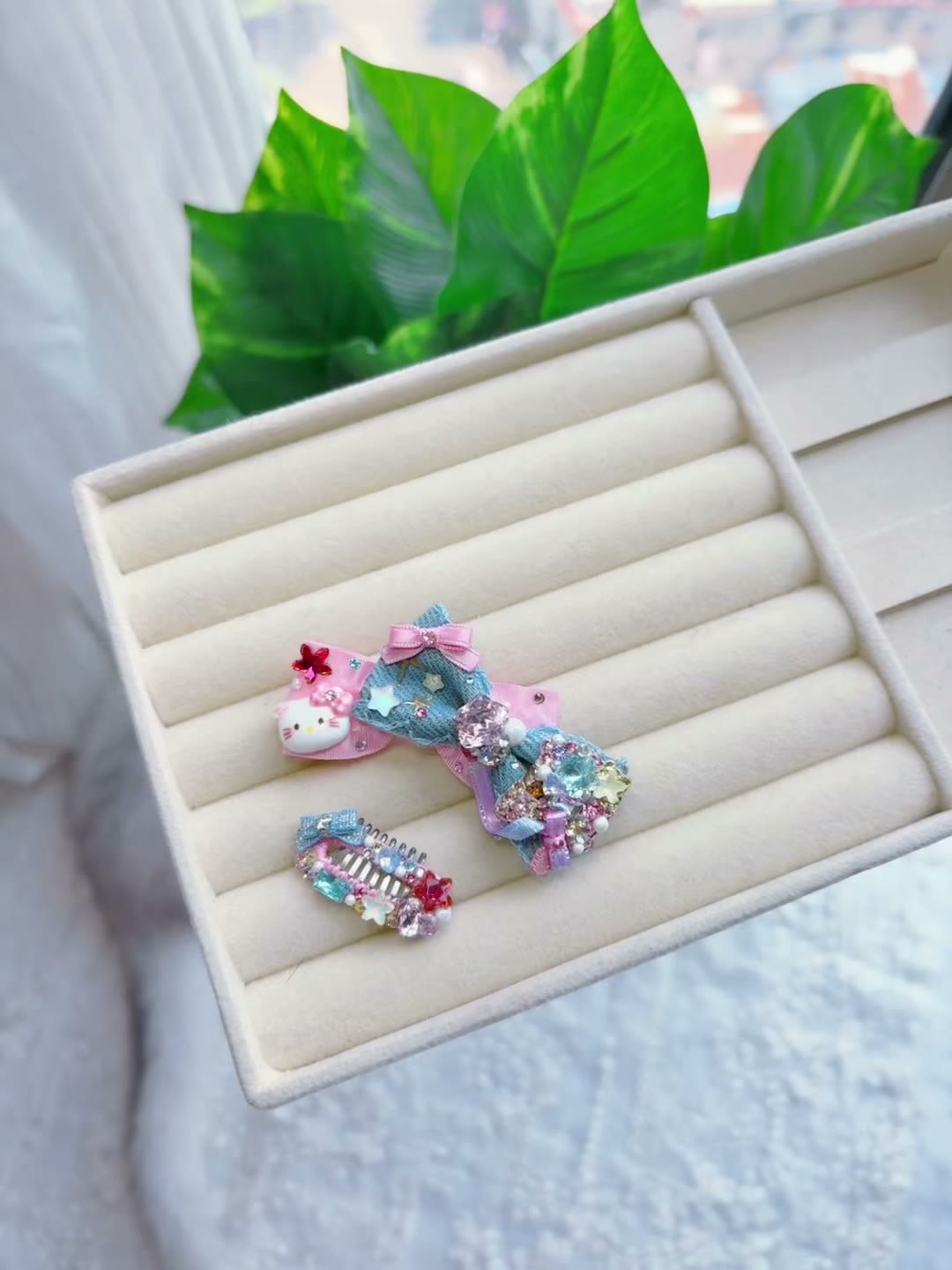 Denim Pet Hair Clips Rhinestone Set