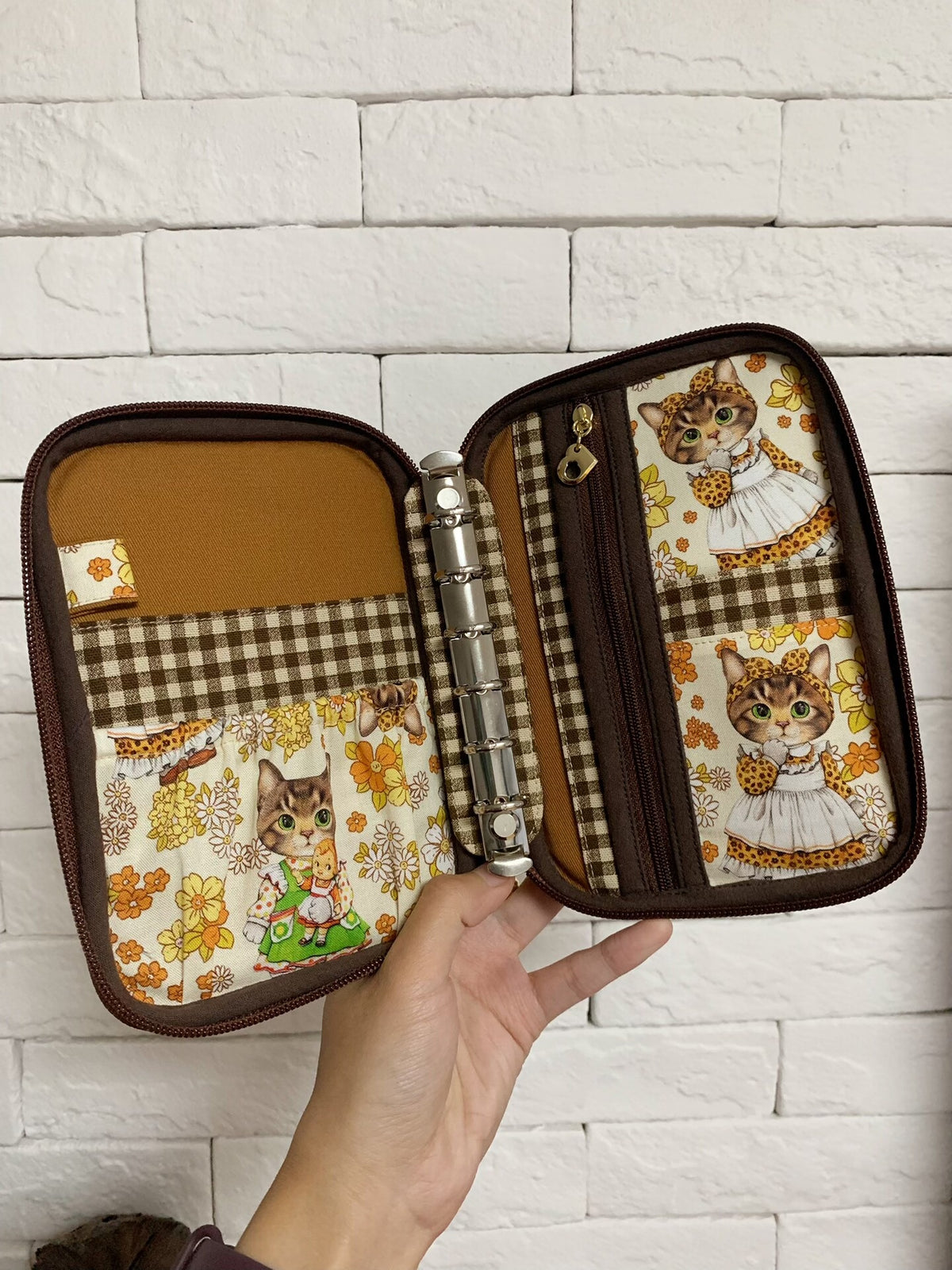 Cat Print Organizer Pouch with Ring Binder