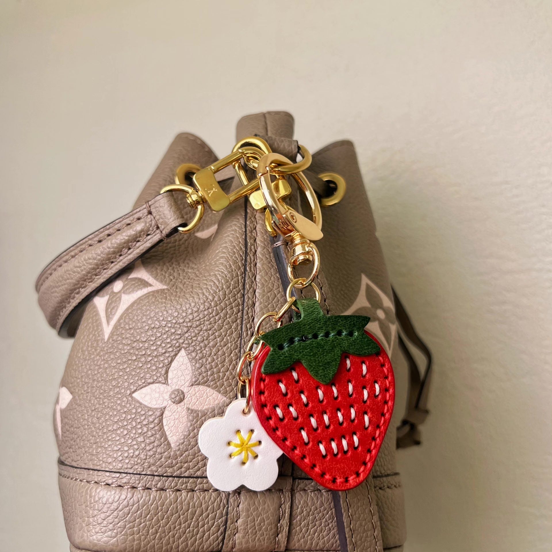 Handmade Strawberry Keychain with Vegetable-Tanned Leather