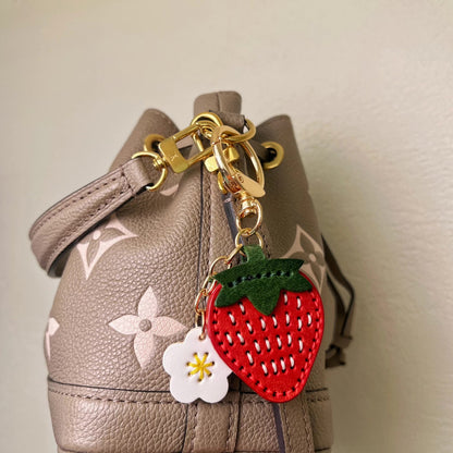 Handmade Strawberry Keychain with Vegetable-Tanned Leather