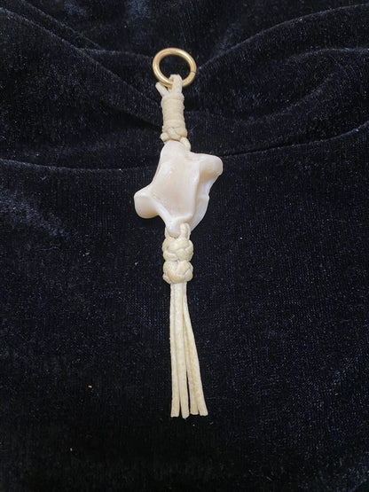Handmade Sheepskin Rope Keychain with Carved Bone Ornament