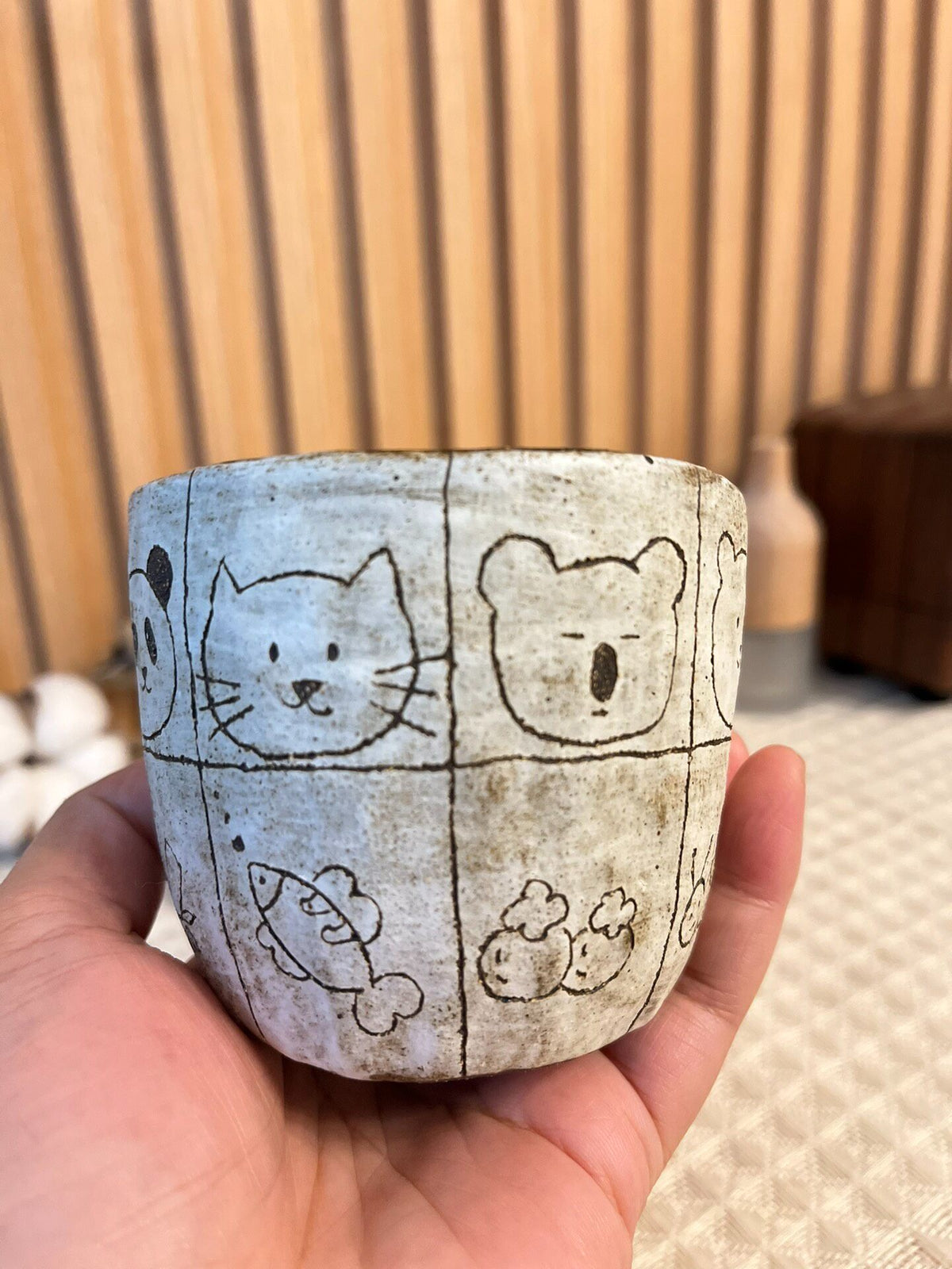 Handmade Black Clay Animal Head Mug