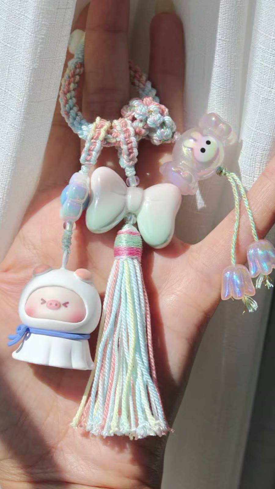 Tibetan Macrame Tassel Pendant Pastel Bag Charm