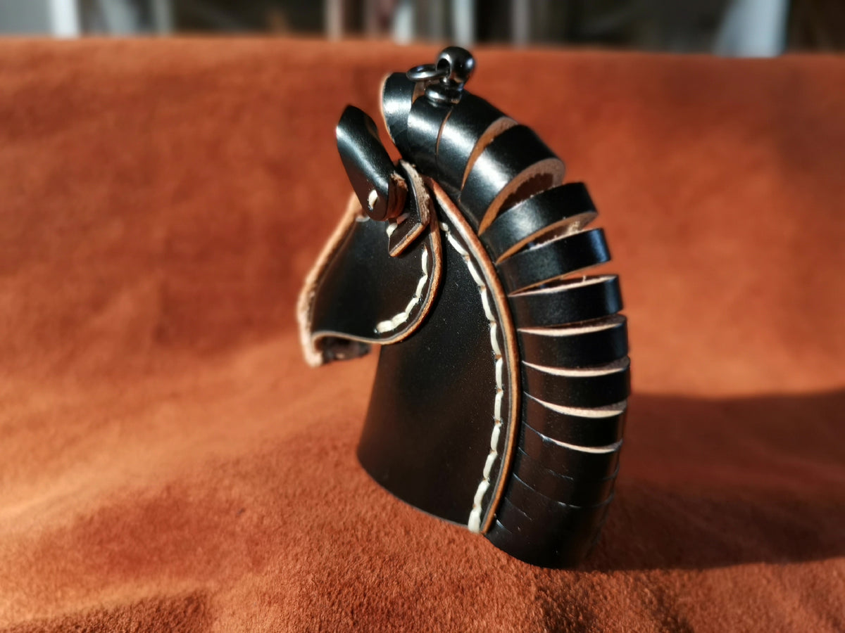 Cordovan Leather Horse Head Keychain Bag Charm