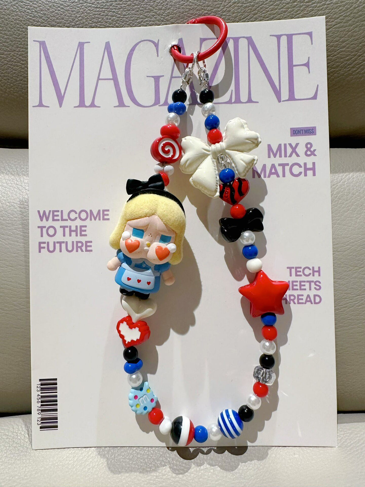 Flocked Alice Doll Beaded Phone Chain Keychain