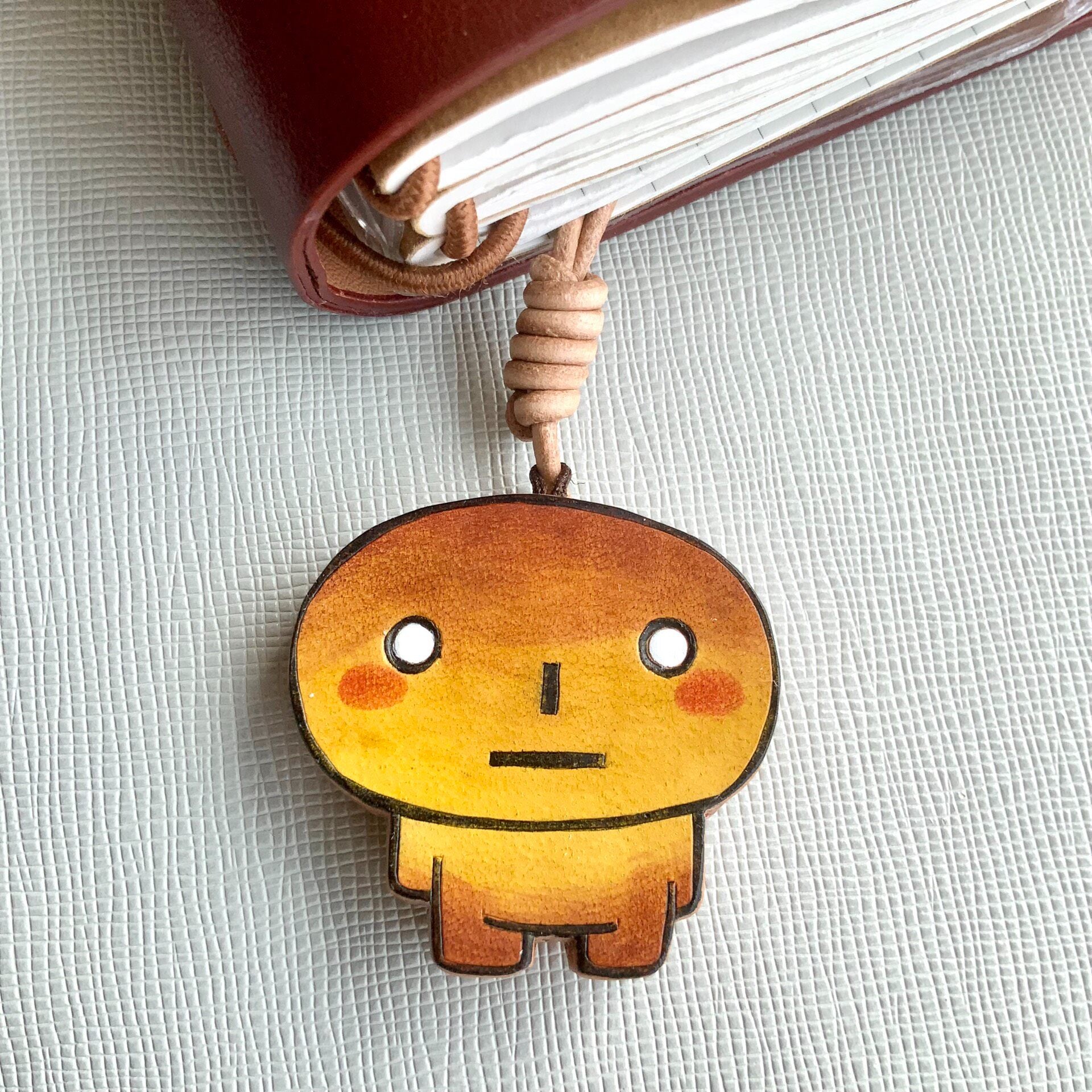Hand-Painted Leather Charms: Bread Character & Moon Star Set
