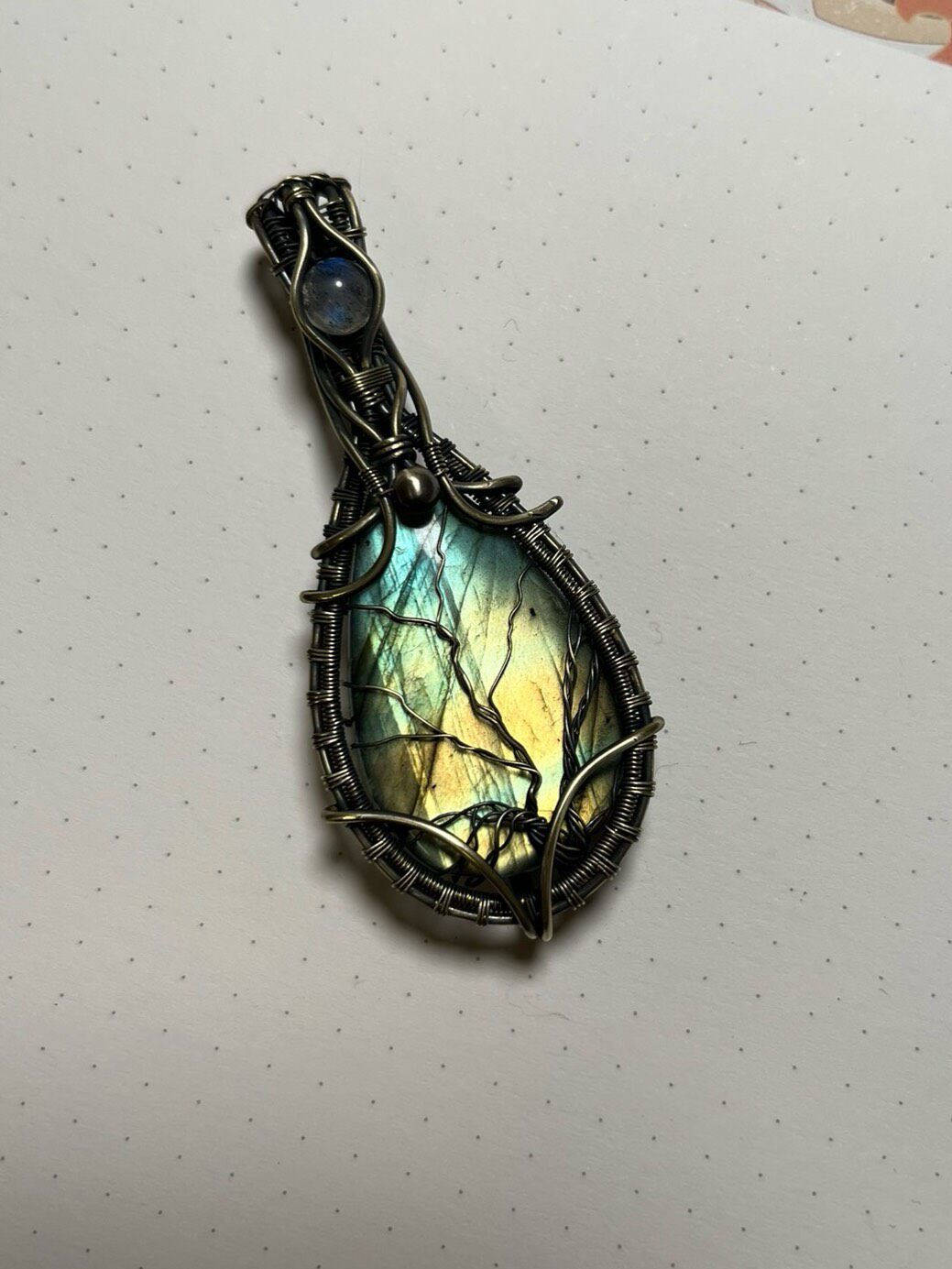 Wire Wrapped Teardrop Pendant with Tree Motif