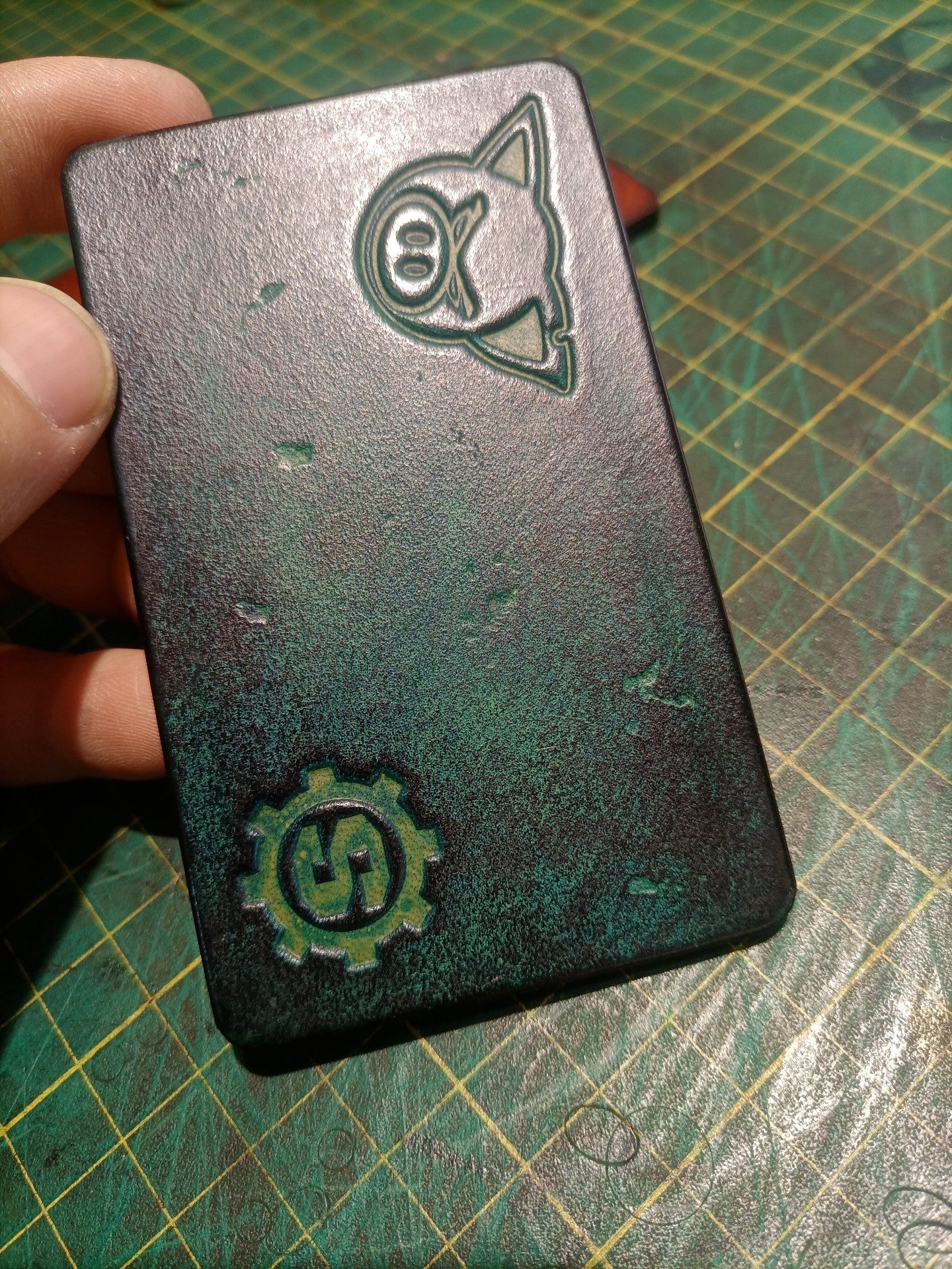 Leather Desk Pad with Embossed Pig and Gear Emblems