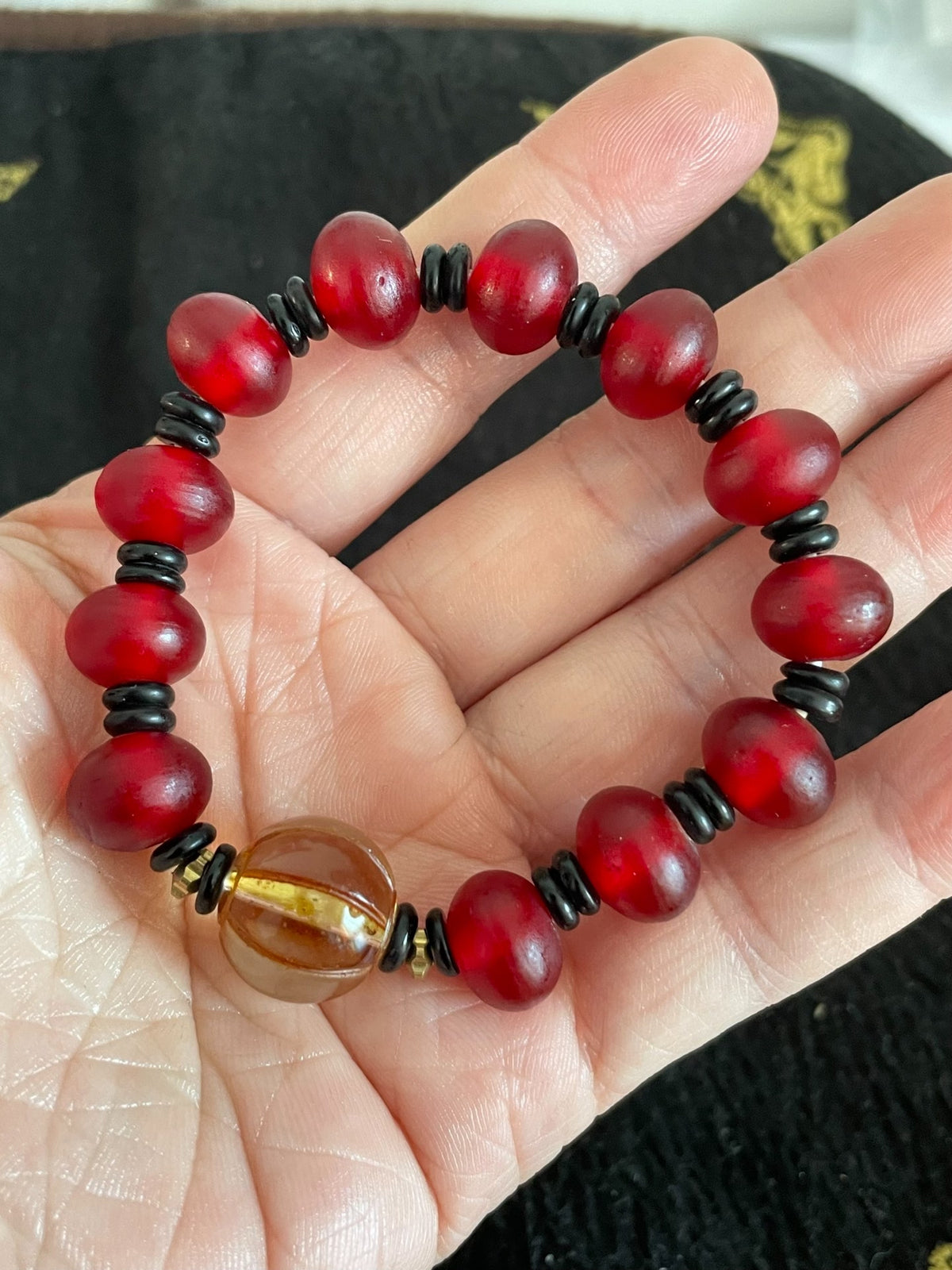 Ancient Style Glass Bead Bracelet Red Amber