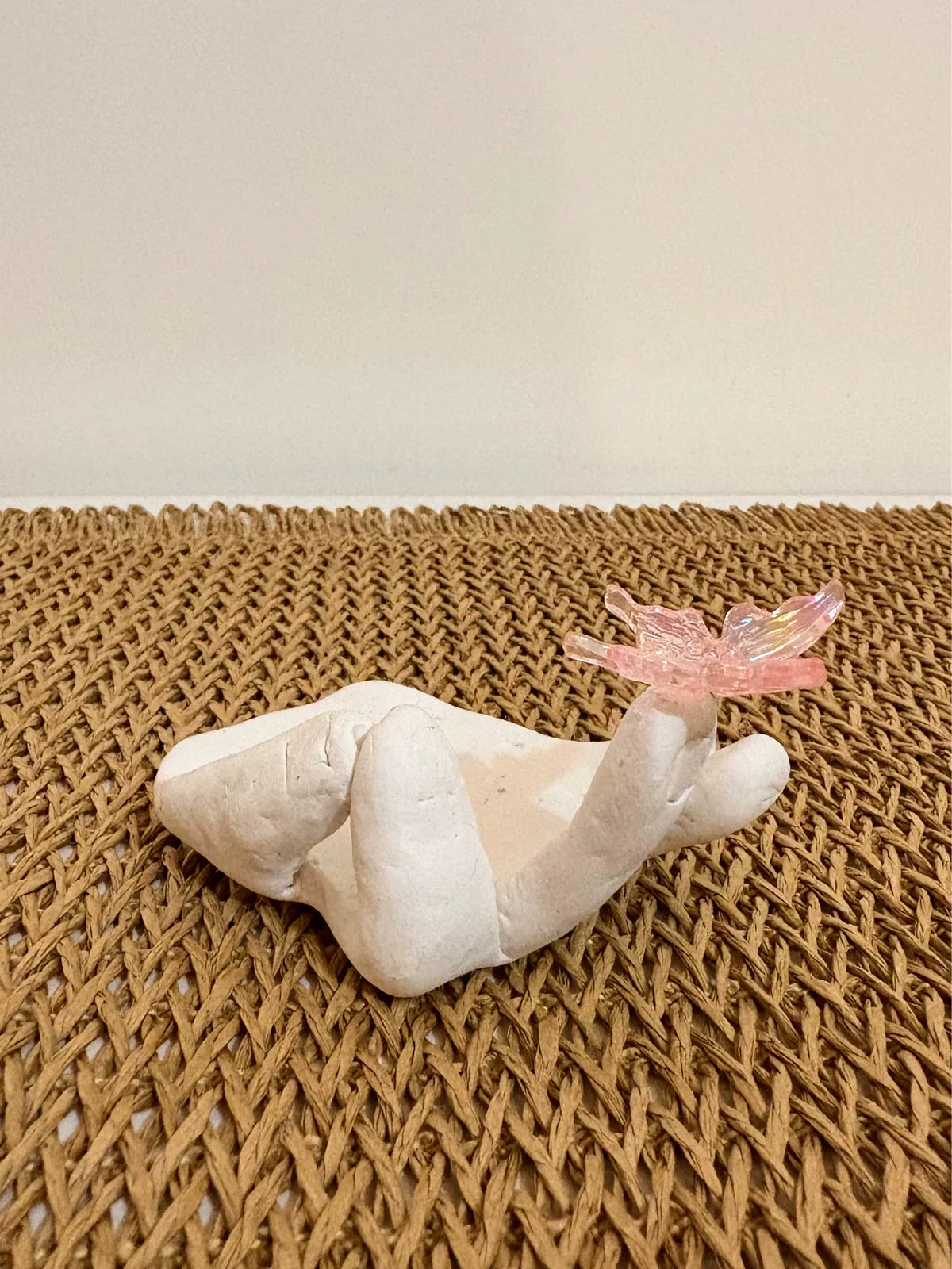 White Hand Ring Holder with Pink Butterfly