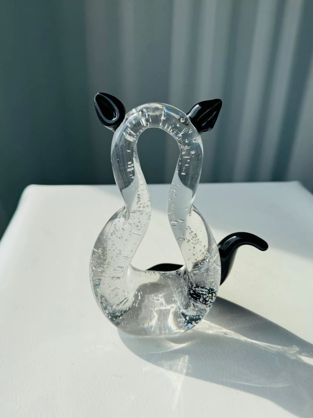 Clear Glass Cat Figurine with Bubbles
