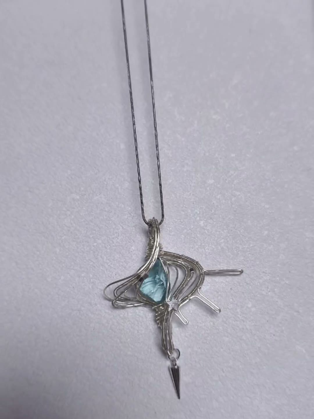 Wire Wrapped Blue Stone Pendant Necklace