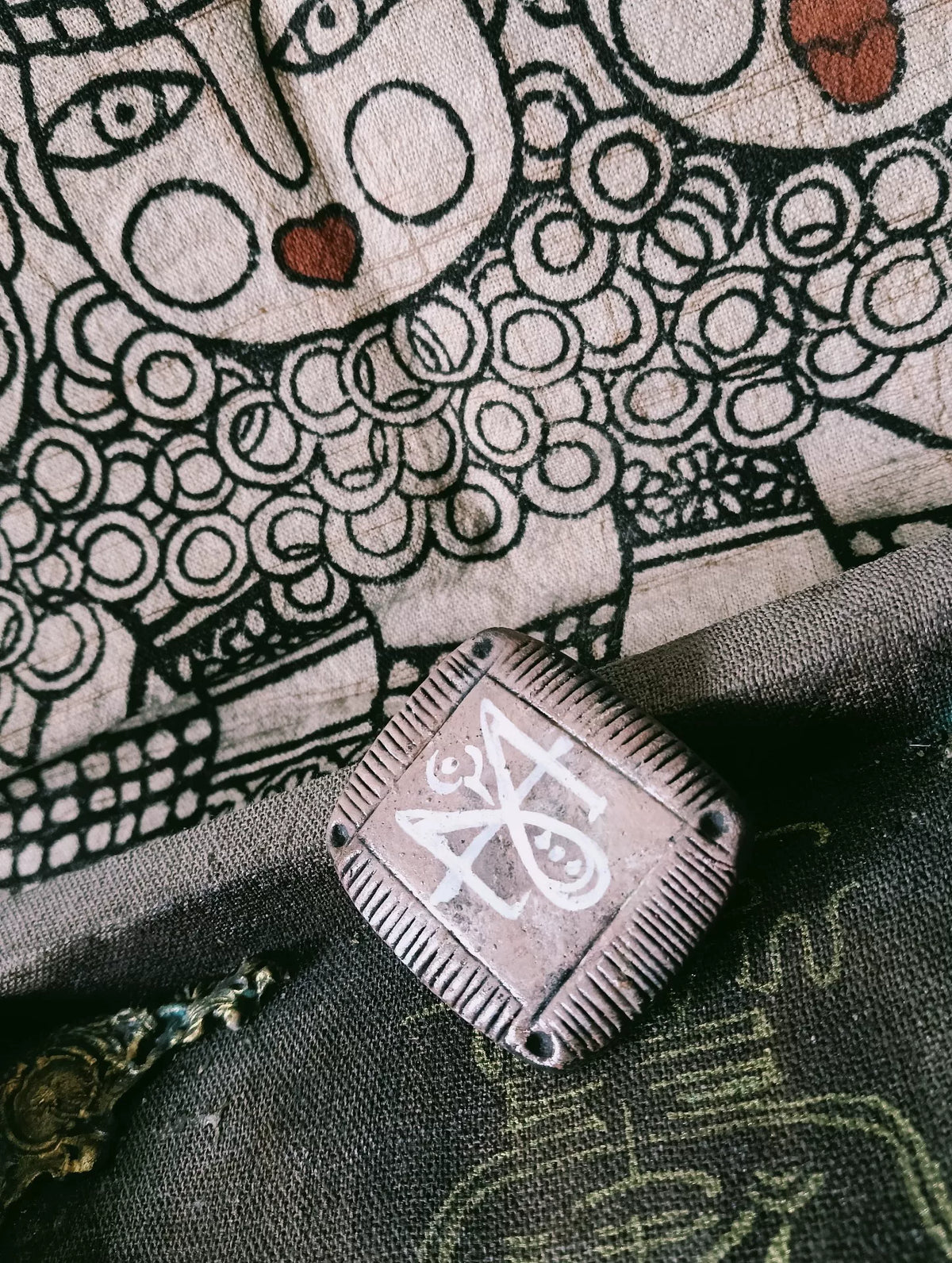 Hand Painted Ancient Totem Pendant Mixed Materials