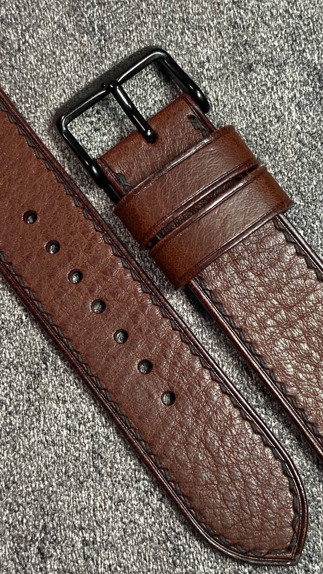 Custom Pebbled Leather Watch Strap Deep Brown