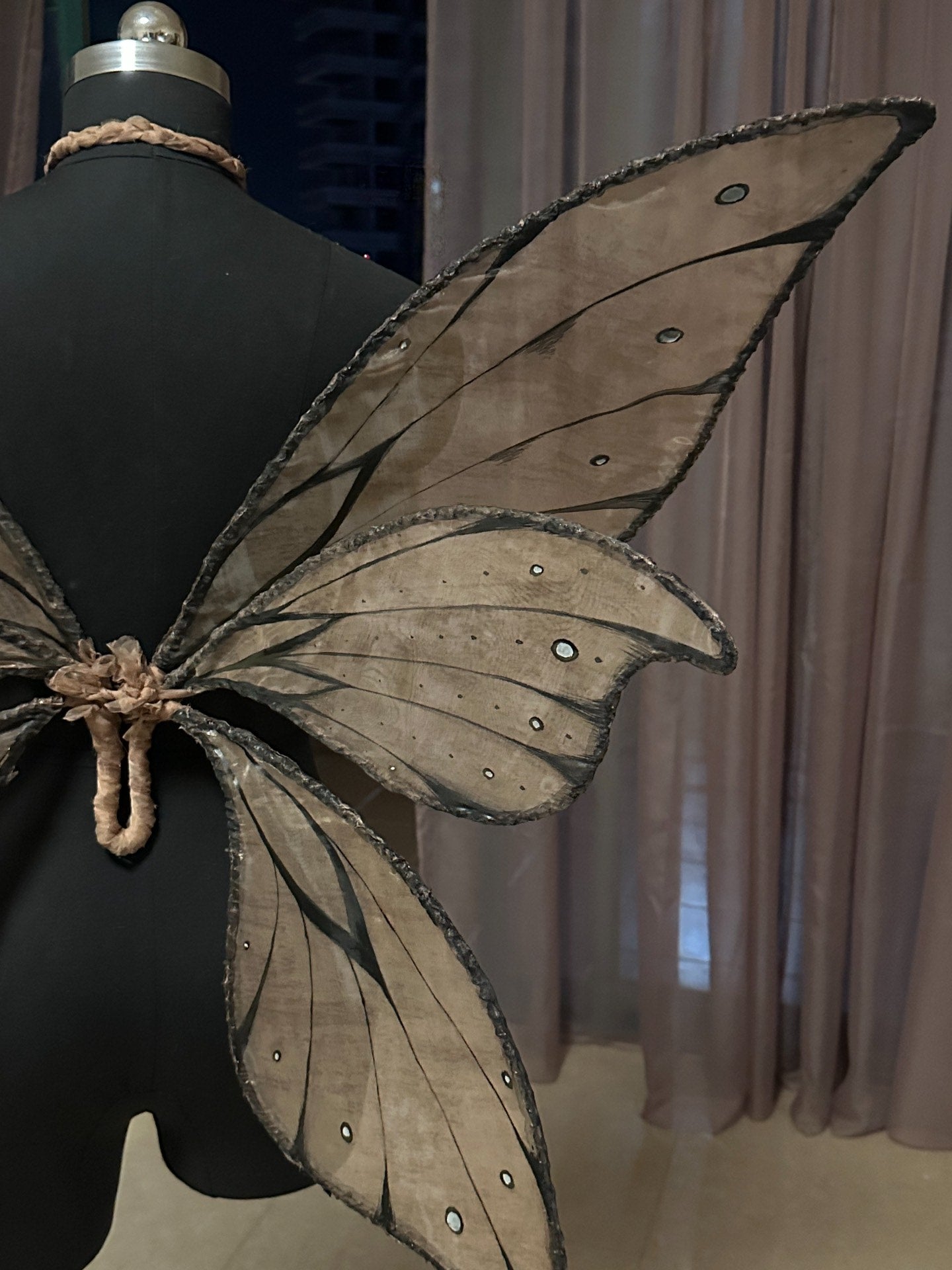 Organza Butterfly Back Wings - Dark Taupe with Metallic Studs