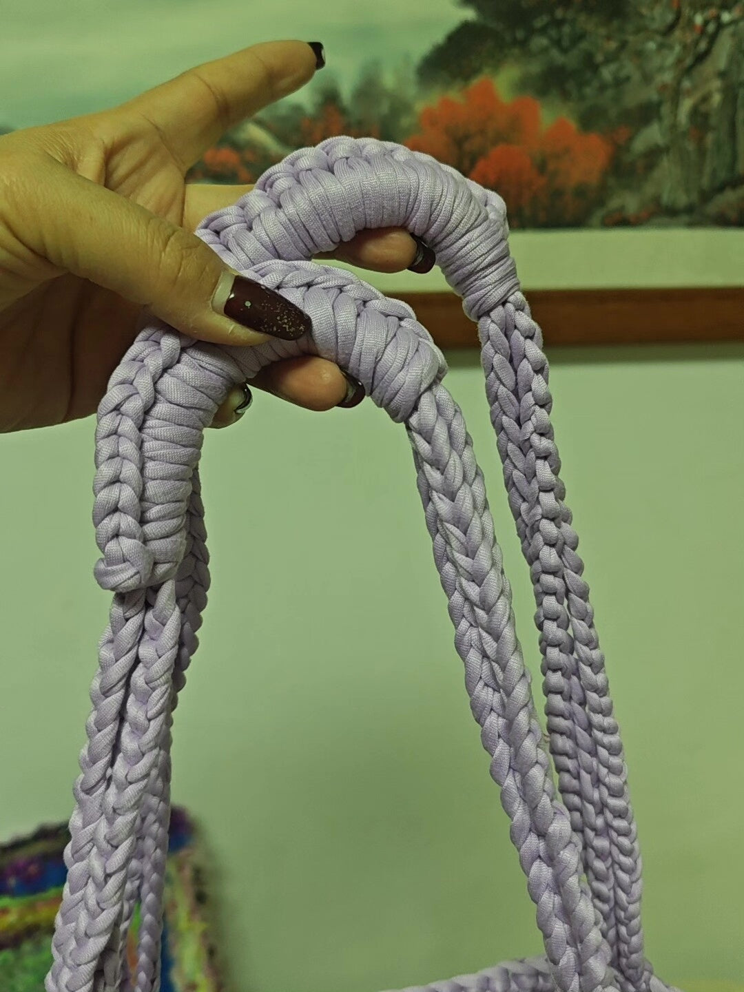 Handgehäkelte Shopper-Tasche mit Rautenmuster Lavendel
