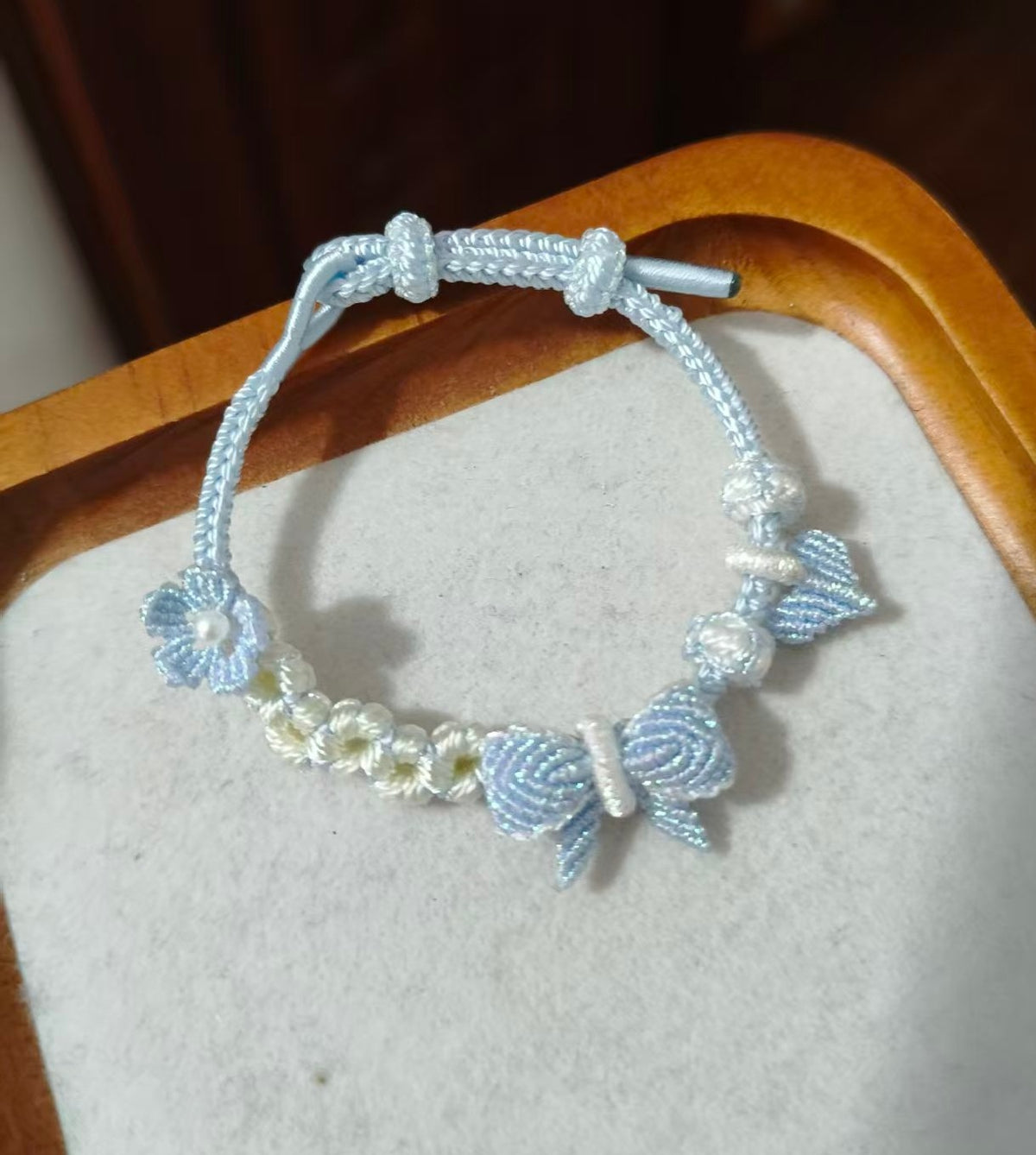 Handmade Light Blue Bow Flower Bracelet