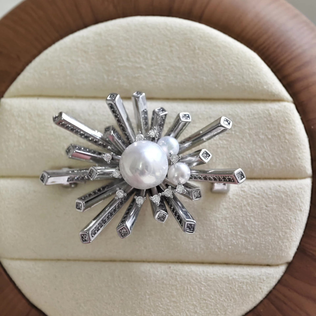 Natural Baroque Pearl Firework Brooch Silver Tone