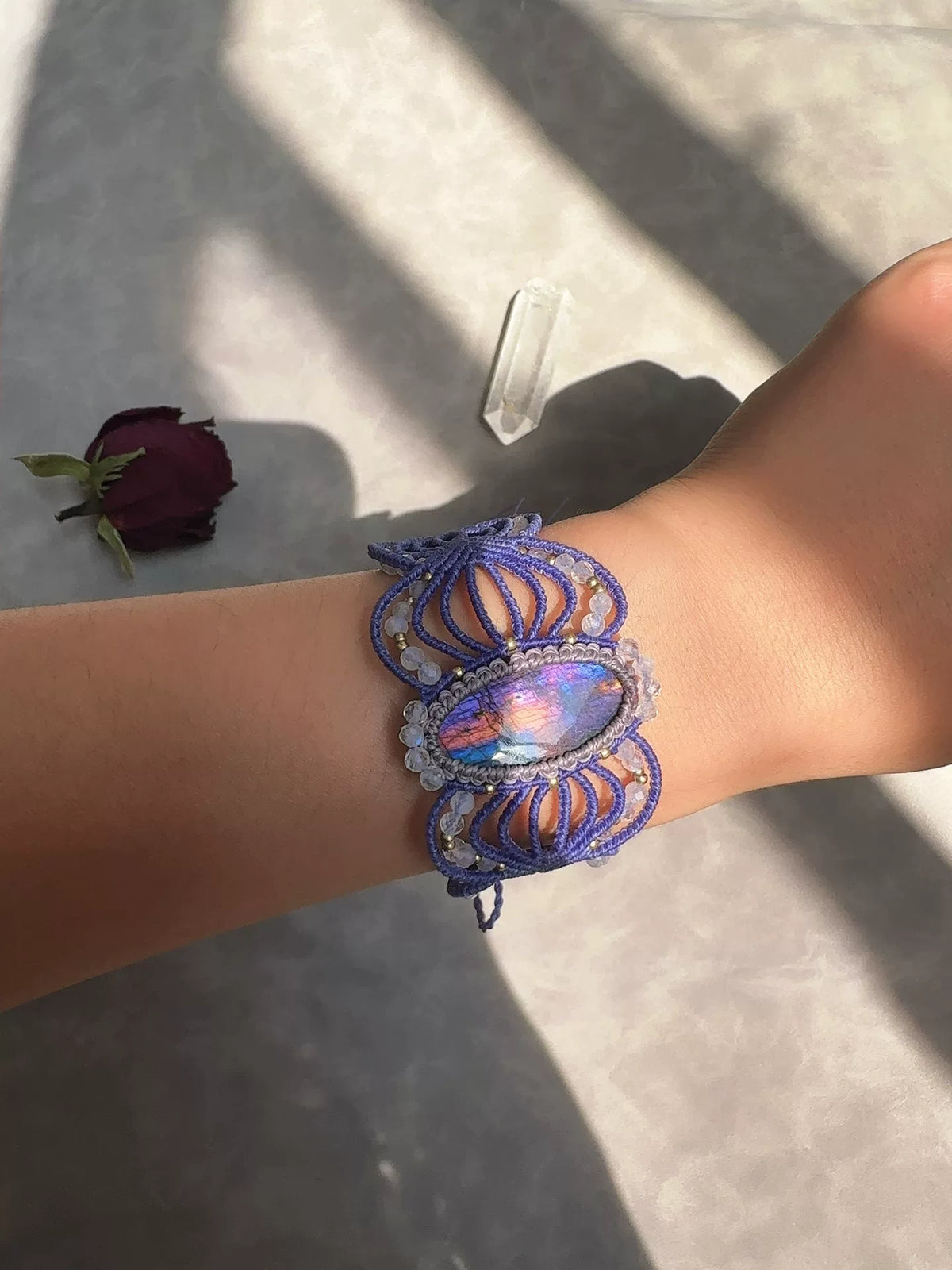 Labradorit Makrame-Armband Violett Kord Mondstein