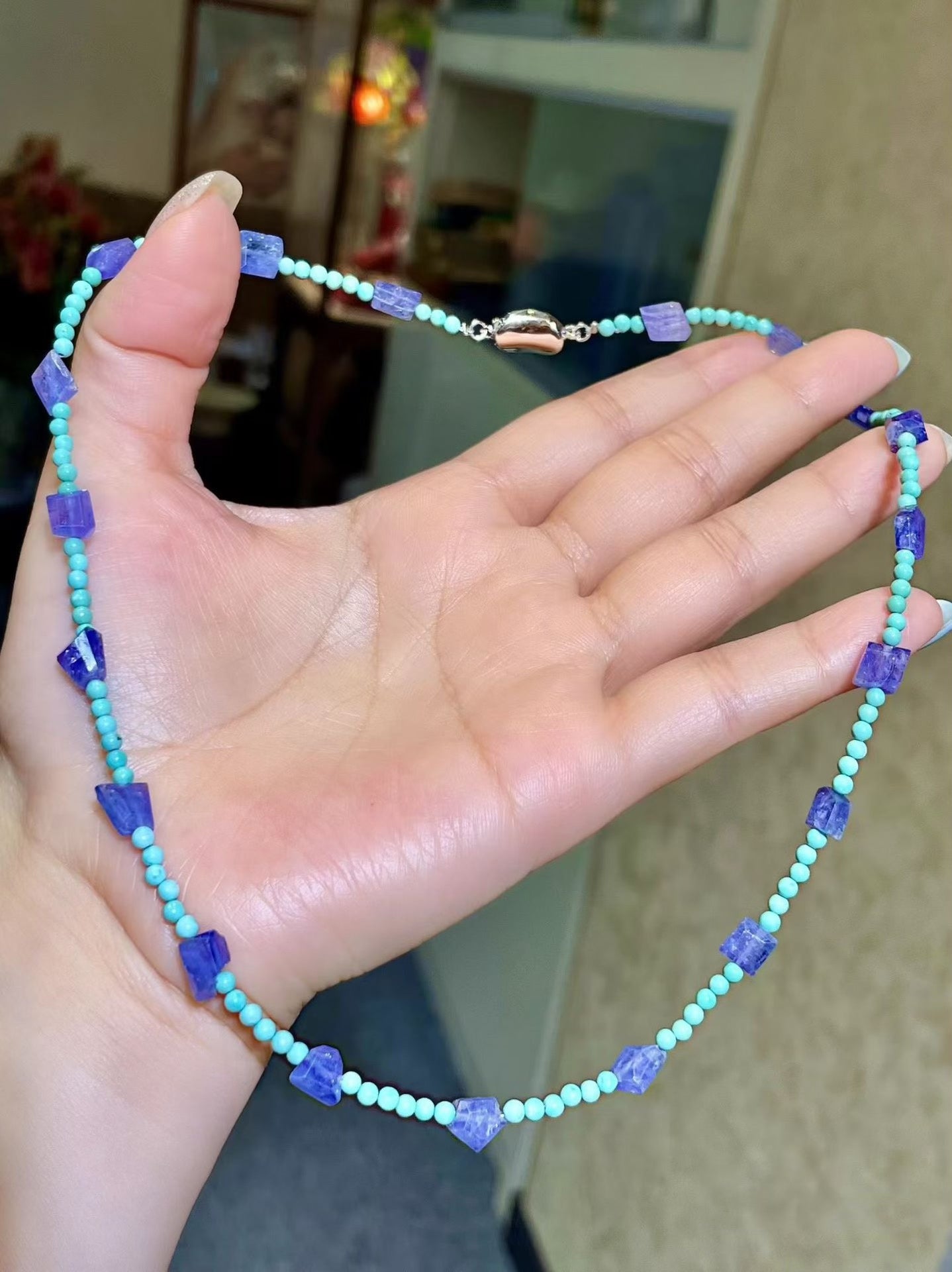 Irregular Tanzanite and Turquoise Beaded Necklace, 43.5cm