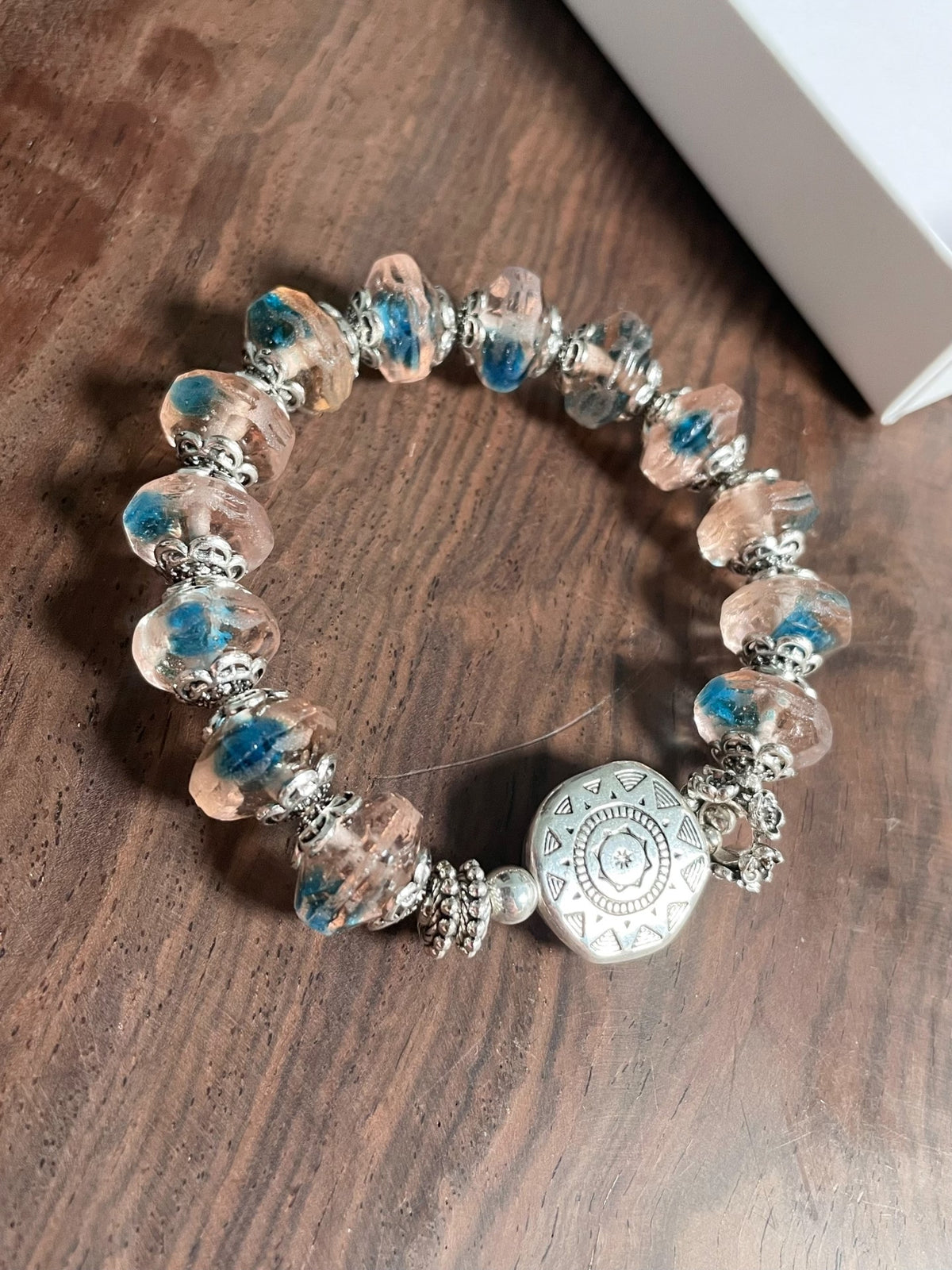 Pink Blue Glass Bead Bracelet