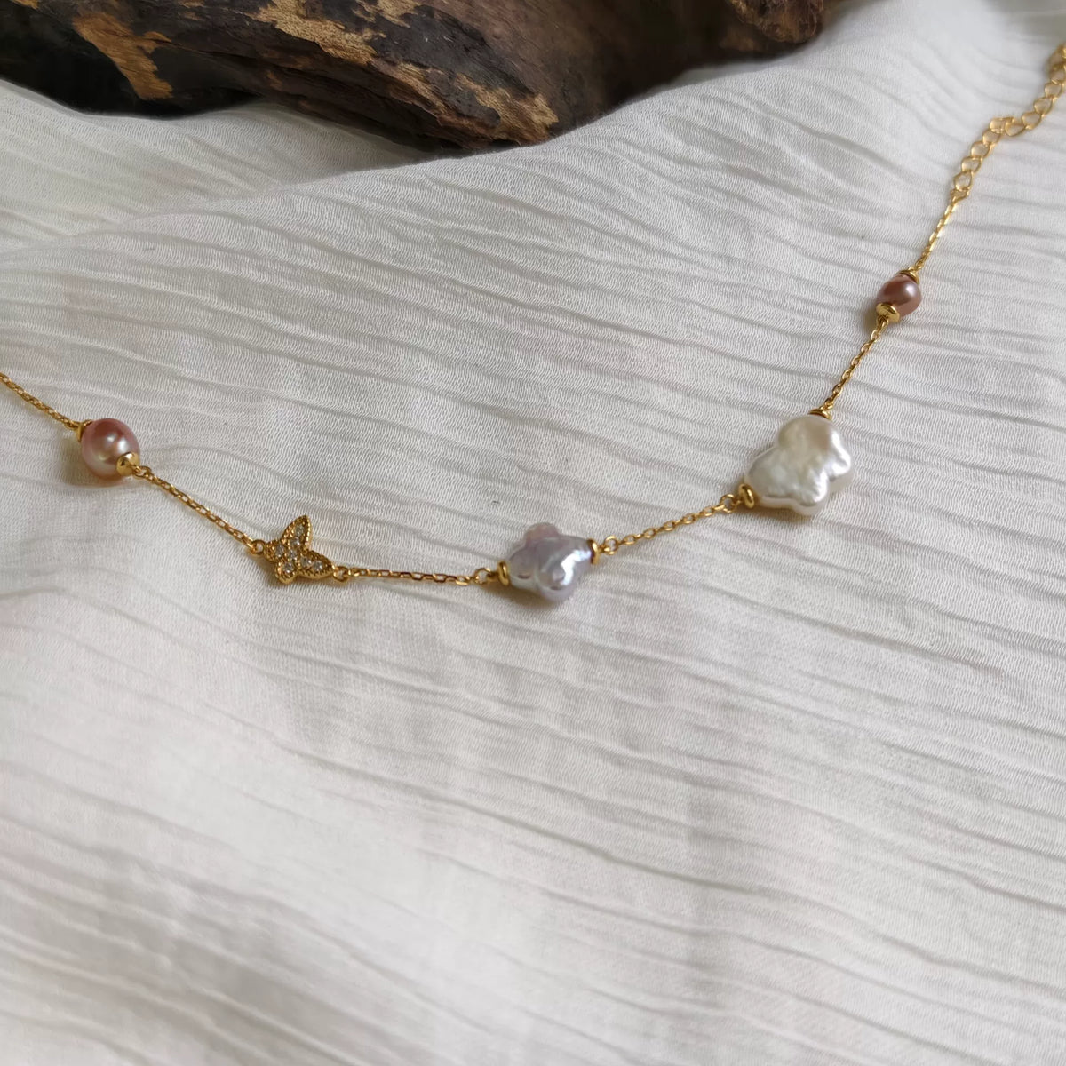 Gold Tone Sterling Silver Pearl Clover Bracelet