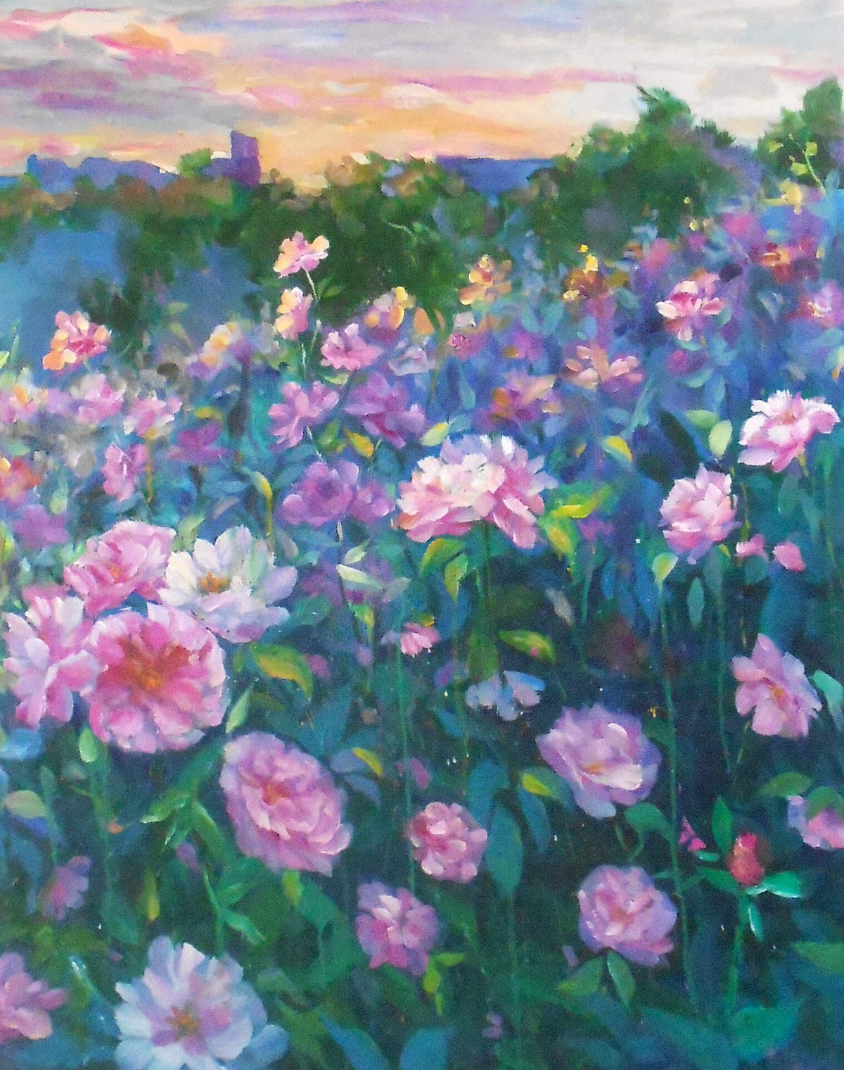 Original Acrylic Painting Flower Field Twilight