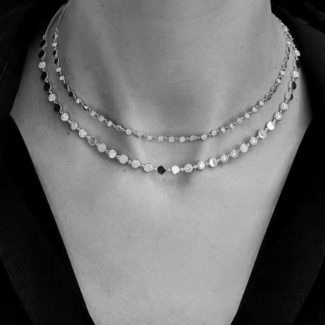 Collier en argent 925 et diamants disques carbone