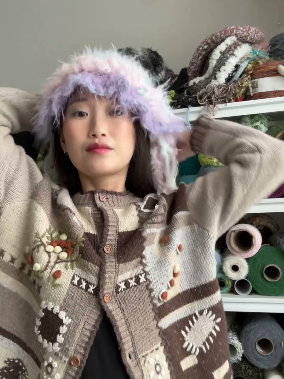 Hand Crocheted Pastel Fuzzy Yarn Hat