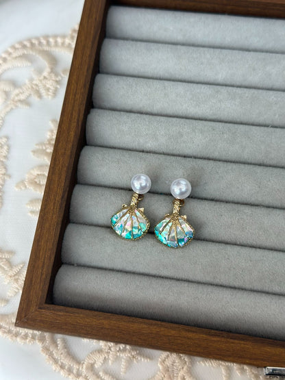 Holiday Beach Shell Pearl Earrings - Convertible to Pendant
