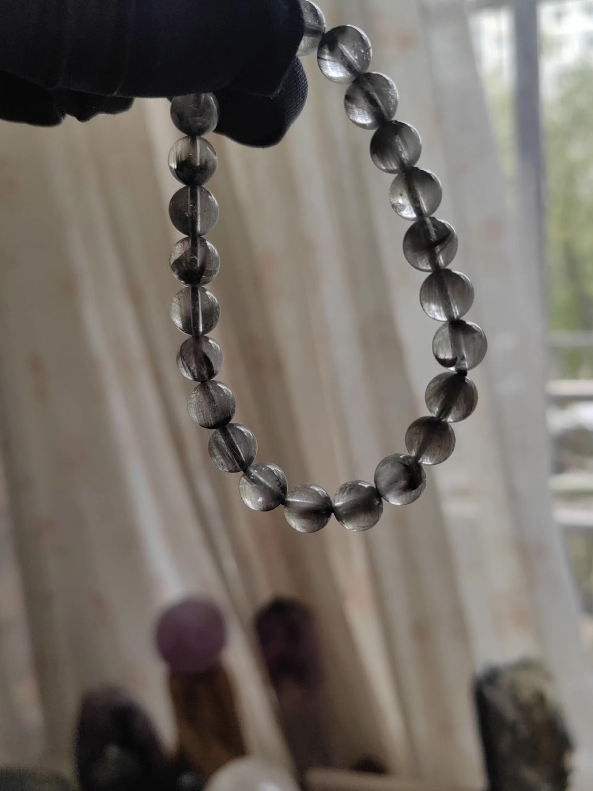 Bracelet de perles de quartz rutilé noir 8mm