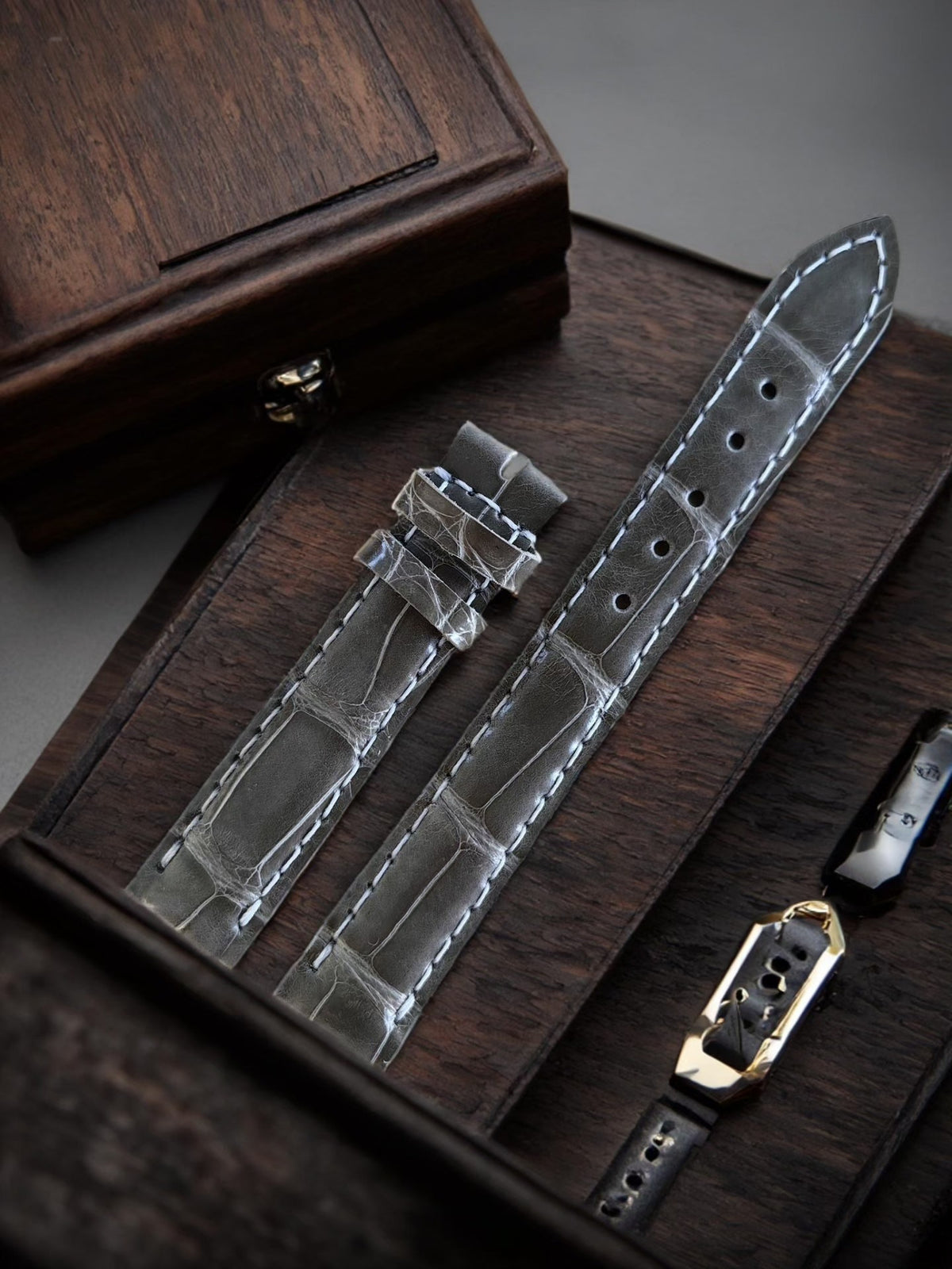 Double-Sided Crocodile Leather Watch Strap Grey