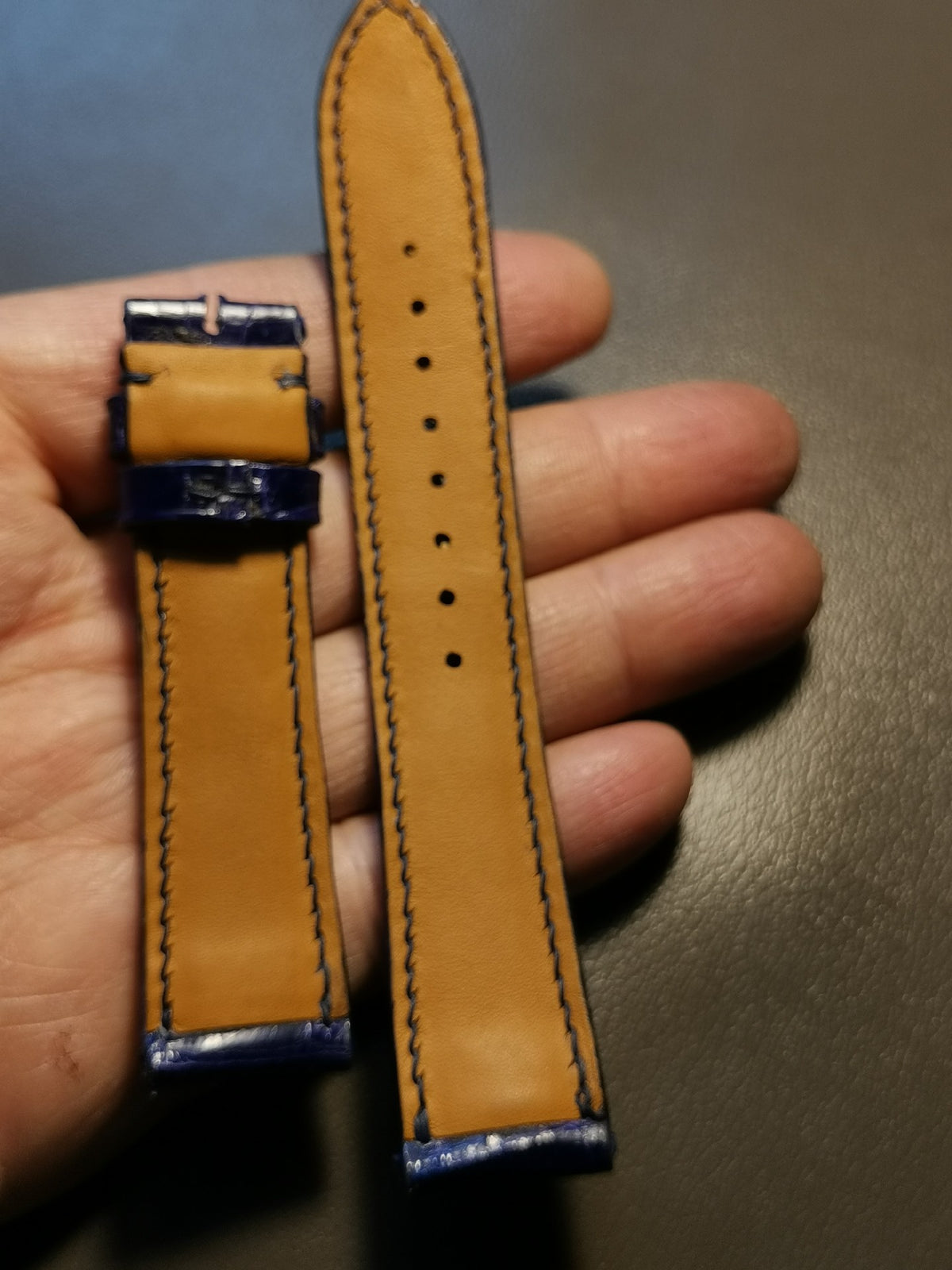 Handcrafted Blue Crocodile Leather Watch Strap
