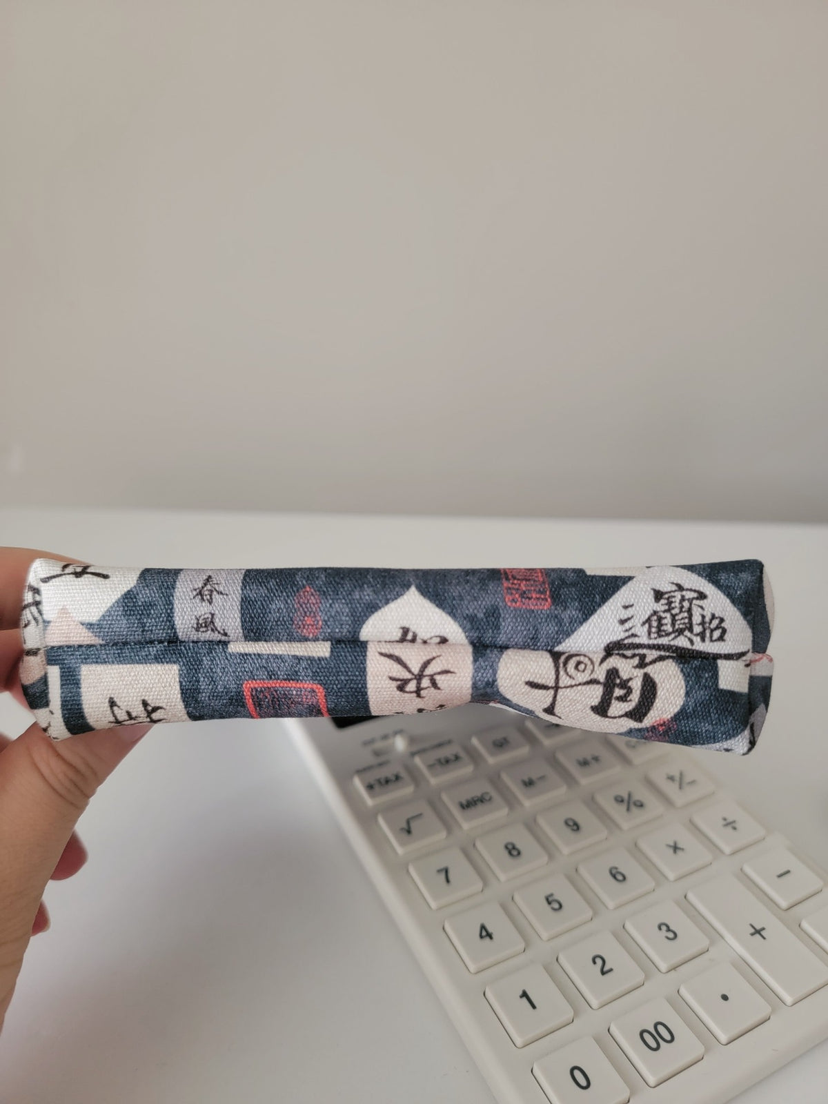 Calligraphy Print Zippered Pouch Indigo Blue