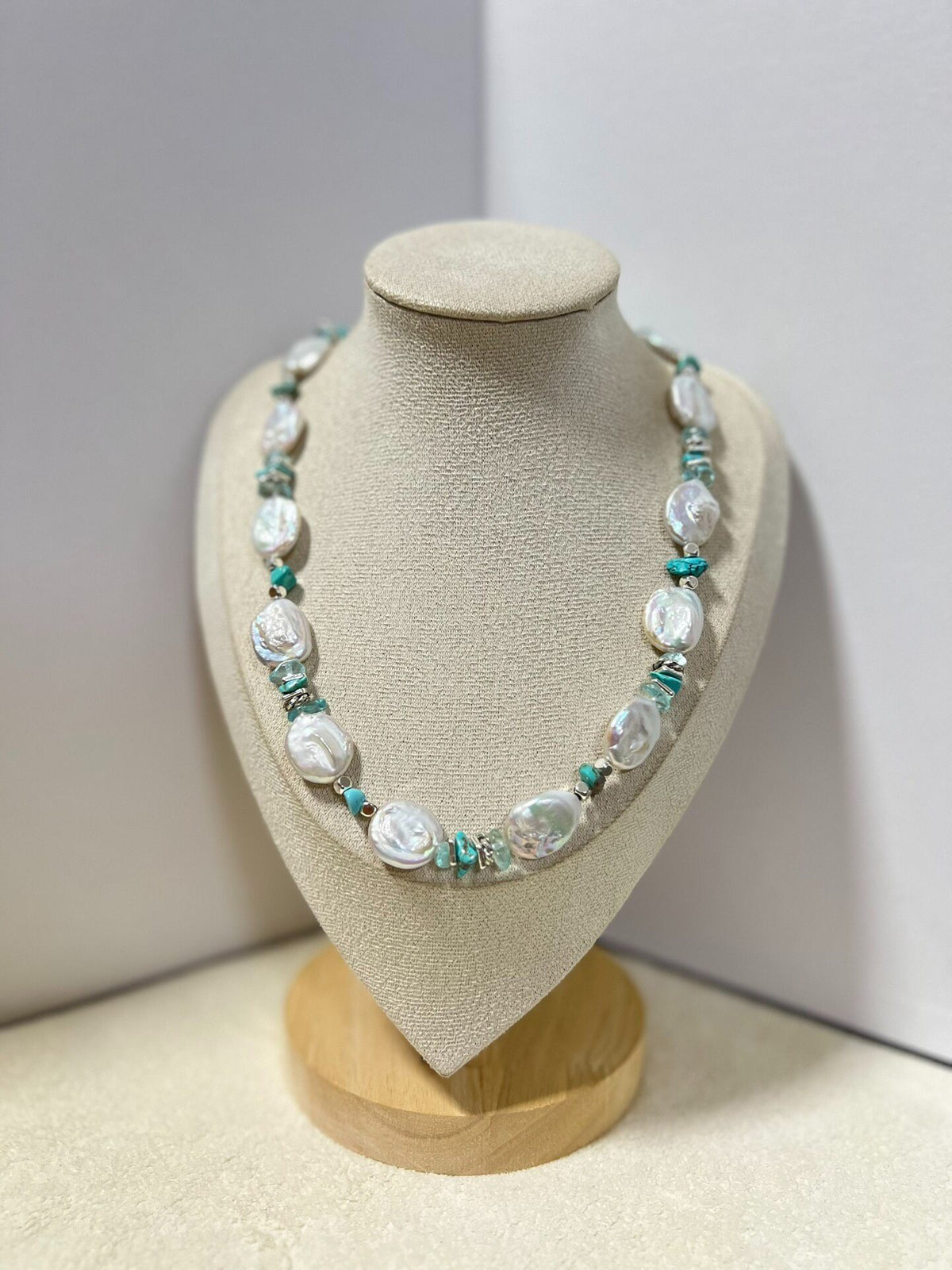 Baroque Pearl Turquoise Necklace Antique Silver