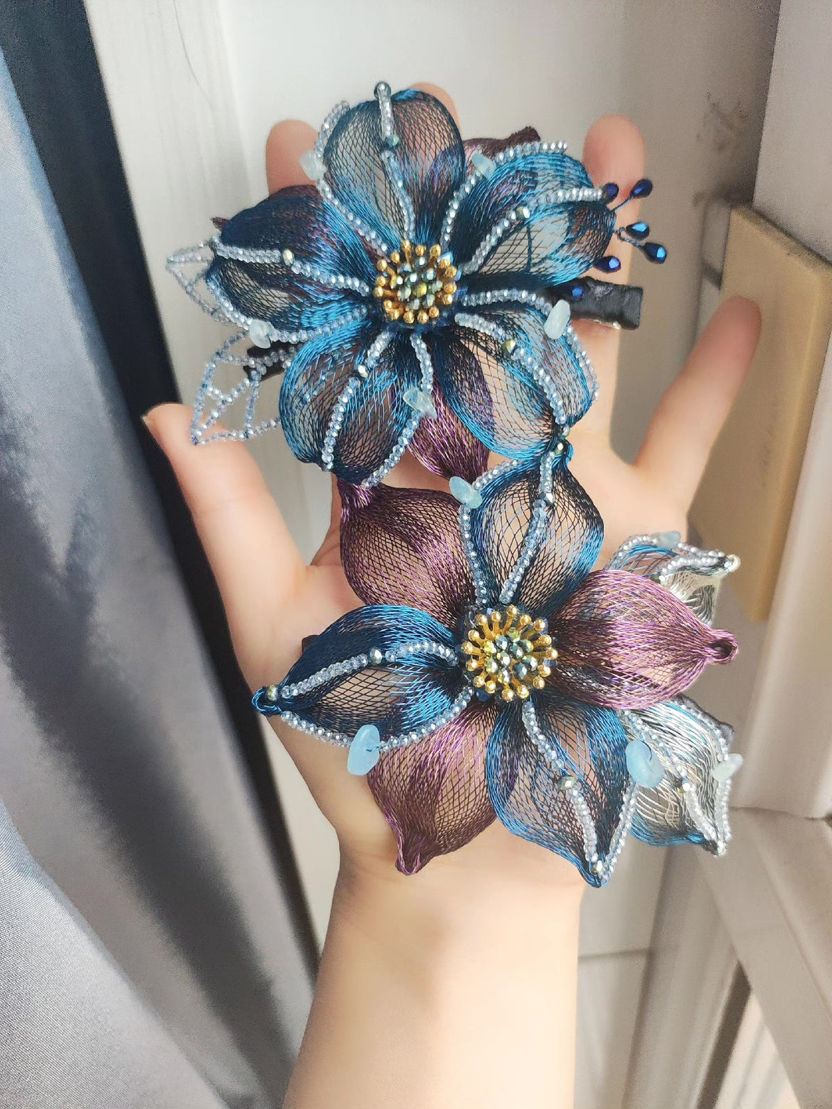 Aquamarine Floral Side Clip Hair Accessory