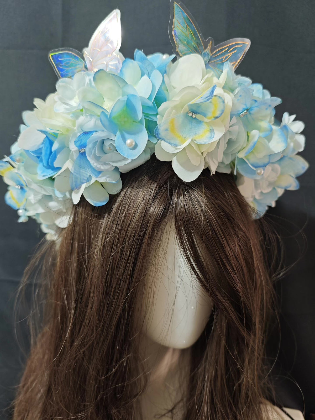 Blue White Hydrangea Wreath Hair Clip