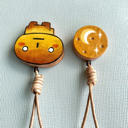 Hand-Painted Leather Charms: Bread Character & Moon Star Set