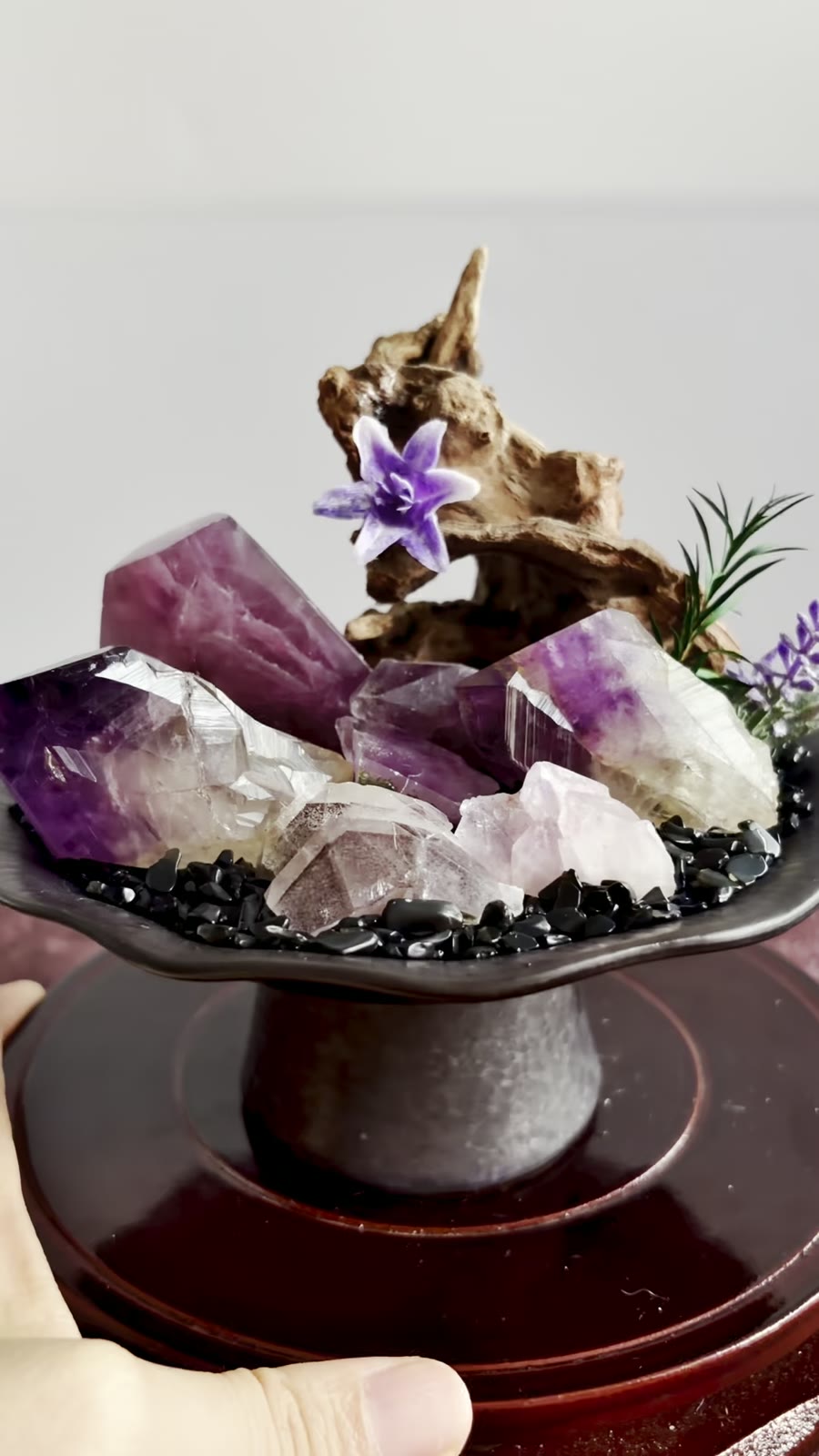 Amethyst Kristal Lotus Bowl Micro Landscape