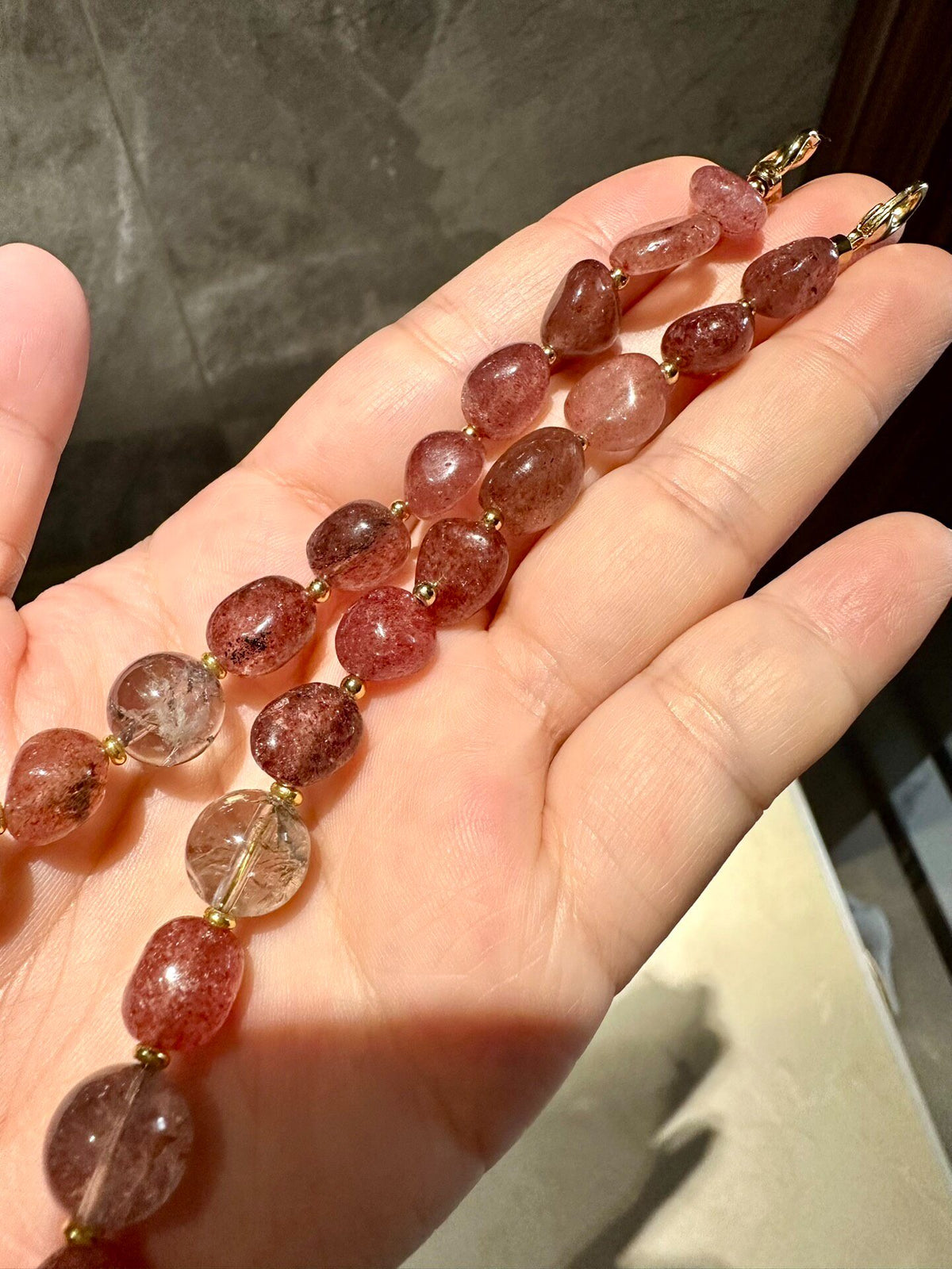 Strawberry Quartz Red Agate Beaded Necklace