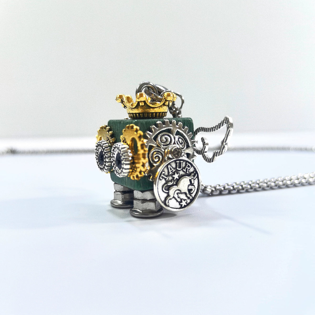 Wooden Steampunk Taurus Robot Pendant