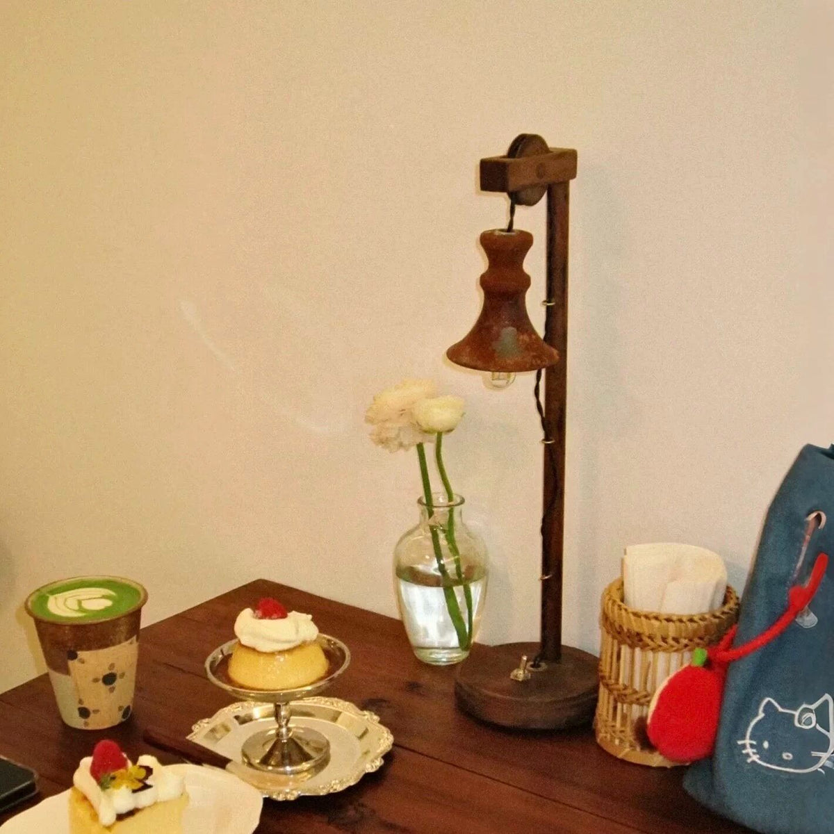 Vintage Solid Wood Table Lamp with Metal Shade