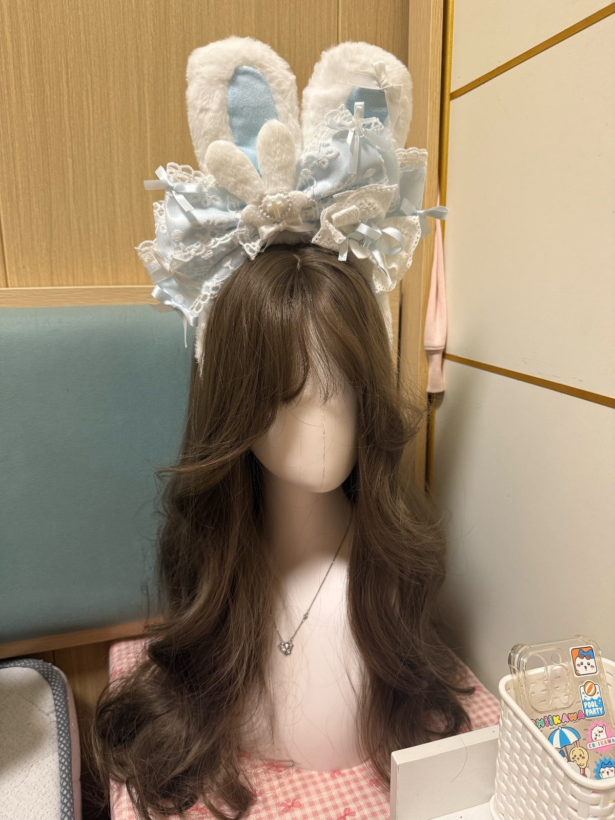 Blue Plush Bunny Ear Lace Headband