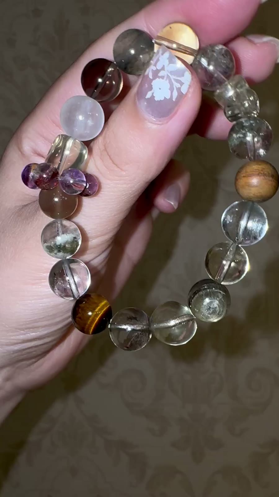Bracciale multigemma con cristallo e perline da 10 mm