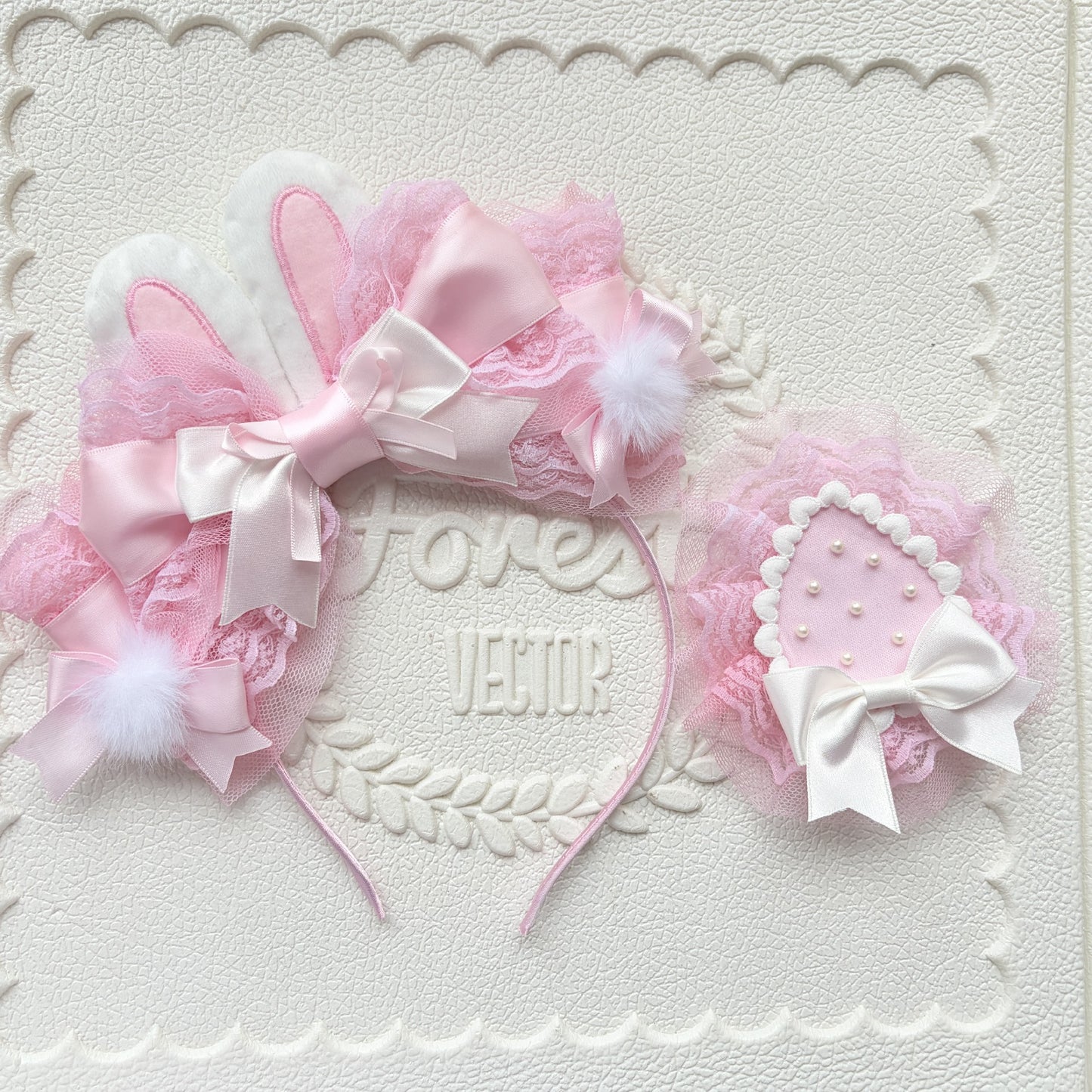 Lolita Rabbit Ear Headband with Strawberry Side Clip